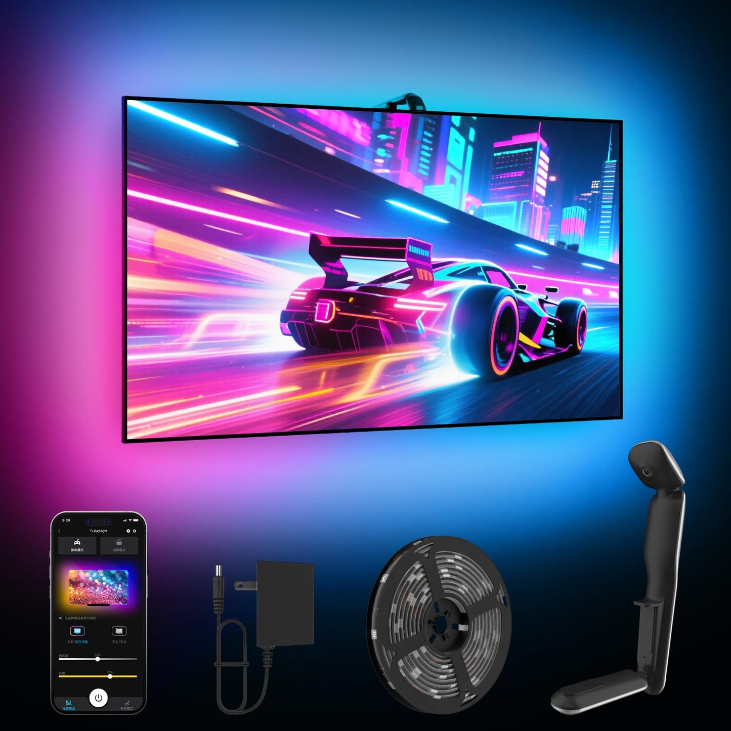 GIPOYENT TV LED Backlight with Camera, 20.34FT RGB Lights Sync to Screen for 65–100 Inch TVs, Smart App Control, Music Sync Color Changing LED Strip Lights for Gaming, Movies, Bedroom