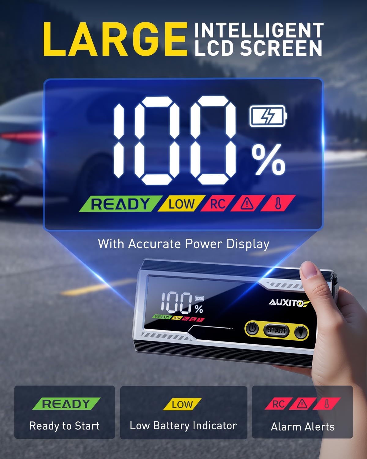 AUXITO 6000A Jump Starter, 12V Car Battery Jump Starter, Up to All Gas & 12L Diesel Engine with LED Display, Portable Jump Box with 3 Modes Flashlight and Jumper Cable, Storage Case