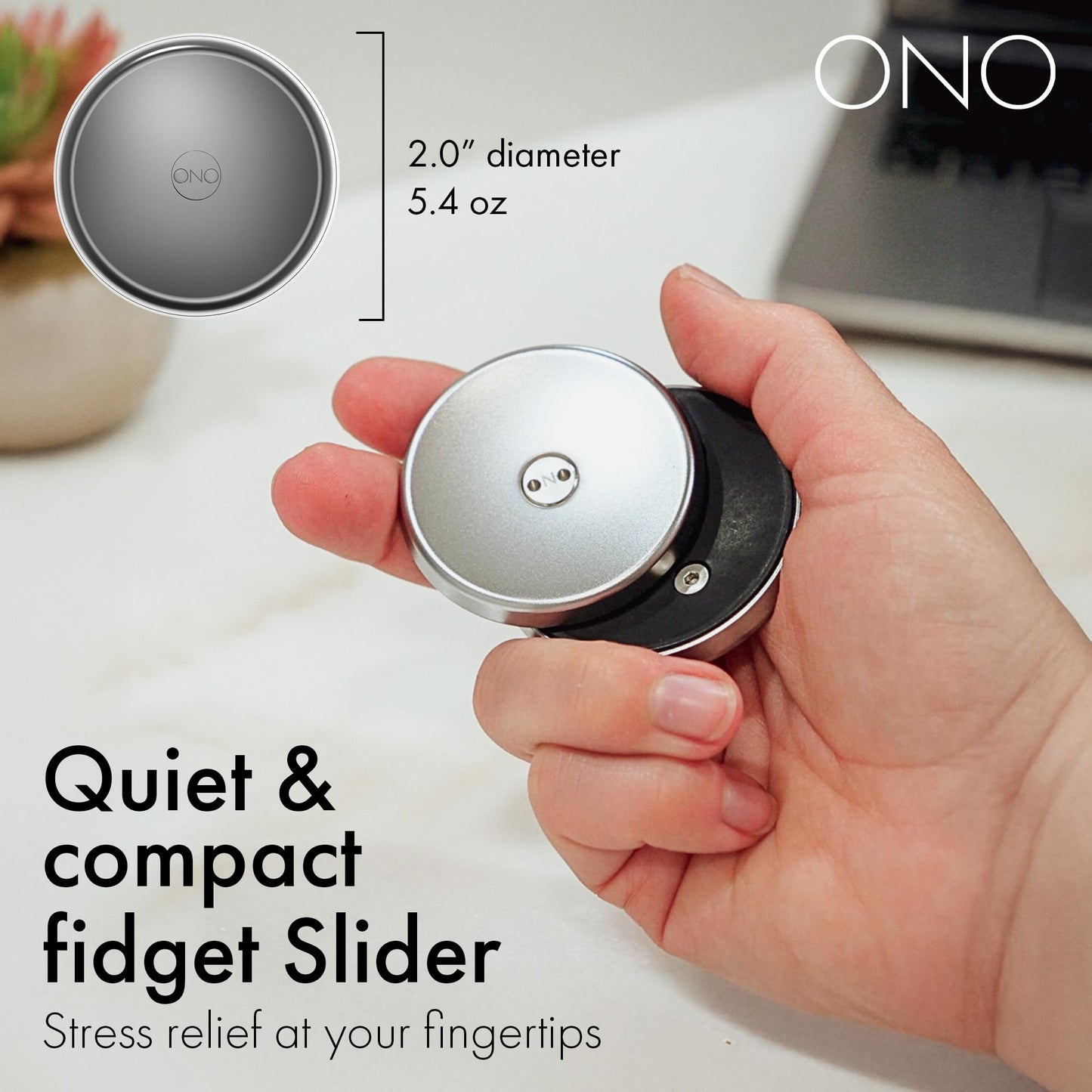 ONO Slider - Handheld Fidget Toy for Adults | Help Relieve Stress, Anxiety, Tension | Promotes Focus, Clarity | Compact, Portable Design (Natural - Stainless Steel)