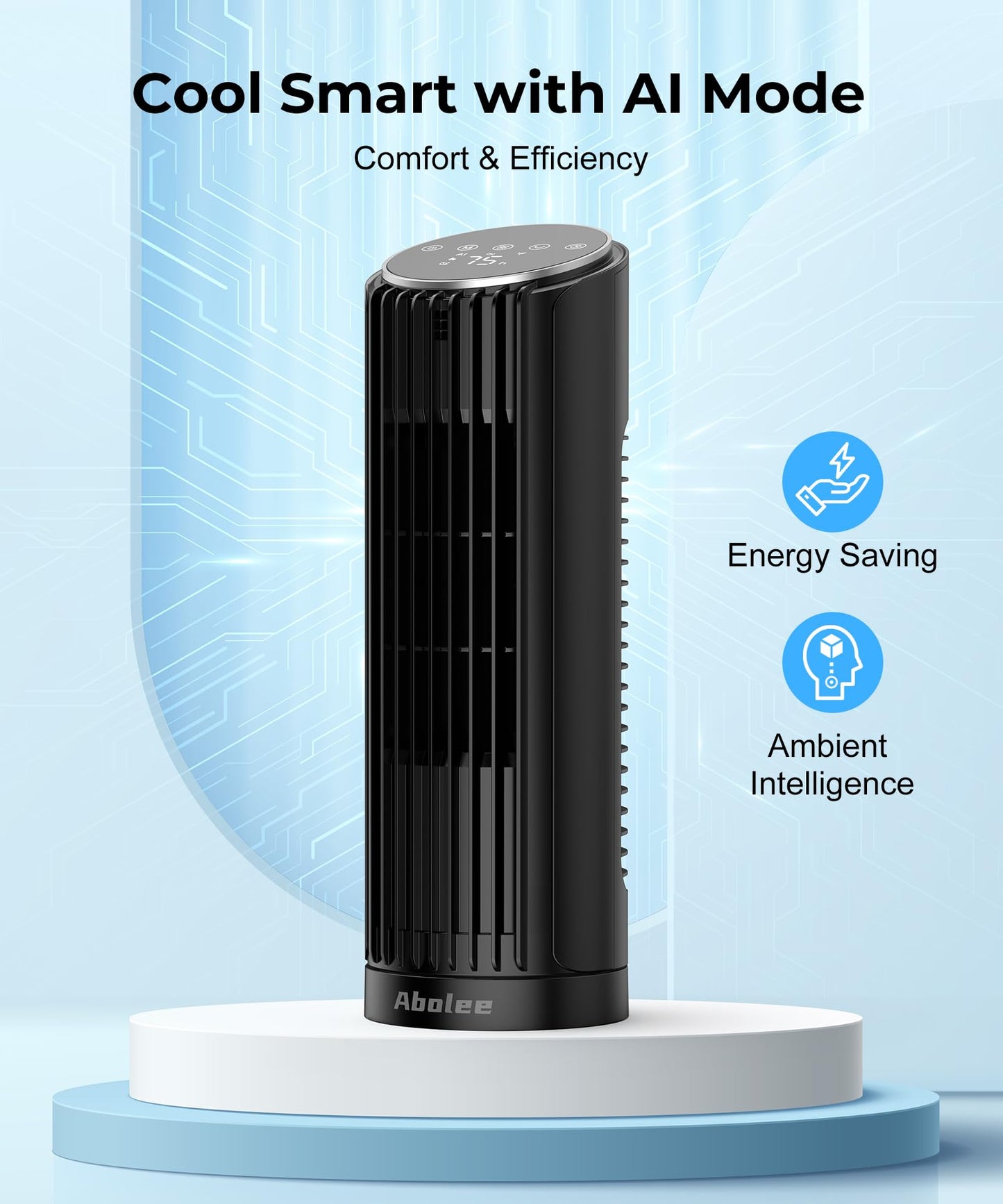 Abolee Tower Fan, 23ft/s Desk Fan with Remote, 70° Oscillating, Standing Table Fan with 4 Speeds, 4 Modes, 12Timer, 2026 New 13'' Bladeless Fan for Bedroom Office, Home