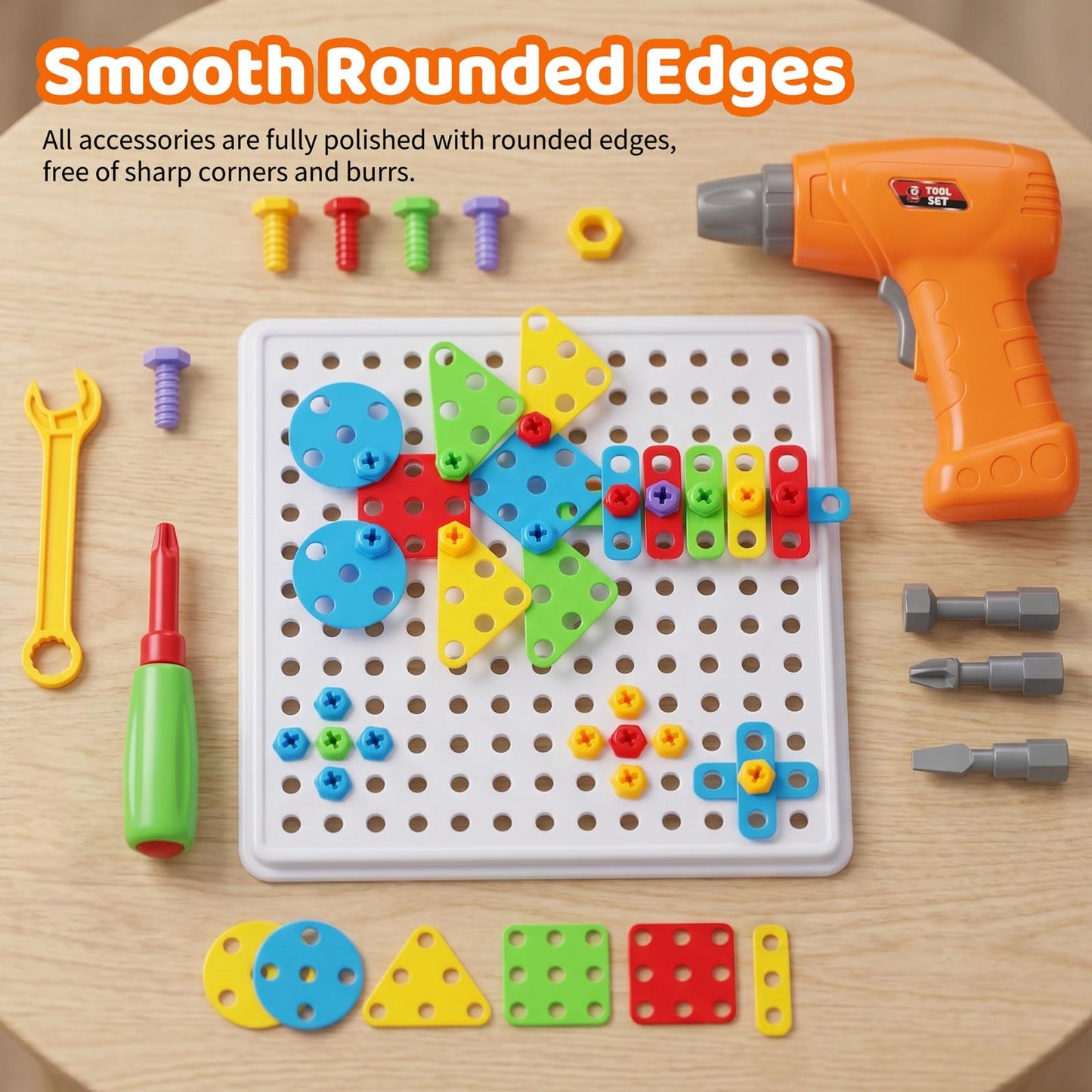 Creative Building Toys Mosaic Drill Set, Power Tools for Kids with Screwdriver Toy, Workshop Games for 3 4 5 6 7 8 Years Boy and Girl, Educational Toy
