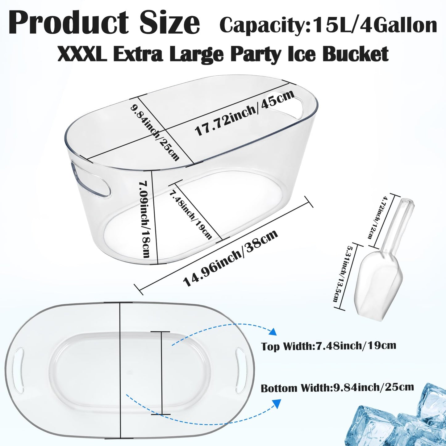 3 PCS Ice Buckets for Parties, 15L Large Ice Bucket, 4 Gallon Champagne Bucket with Scoops, Beverage Tub Mimosa Bar Supplies for Champagne, Beer, Cocktail