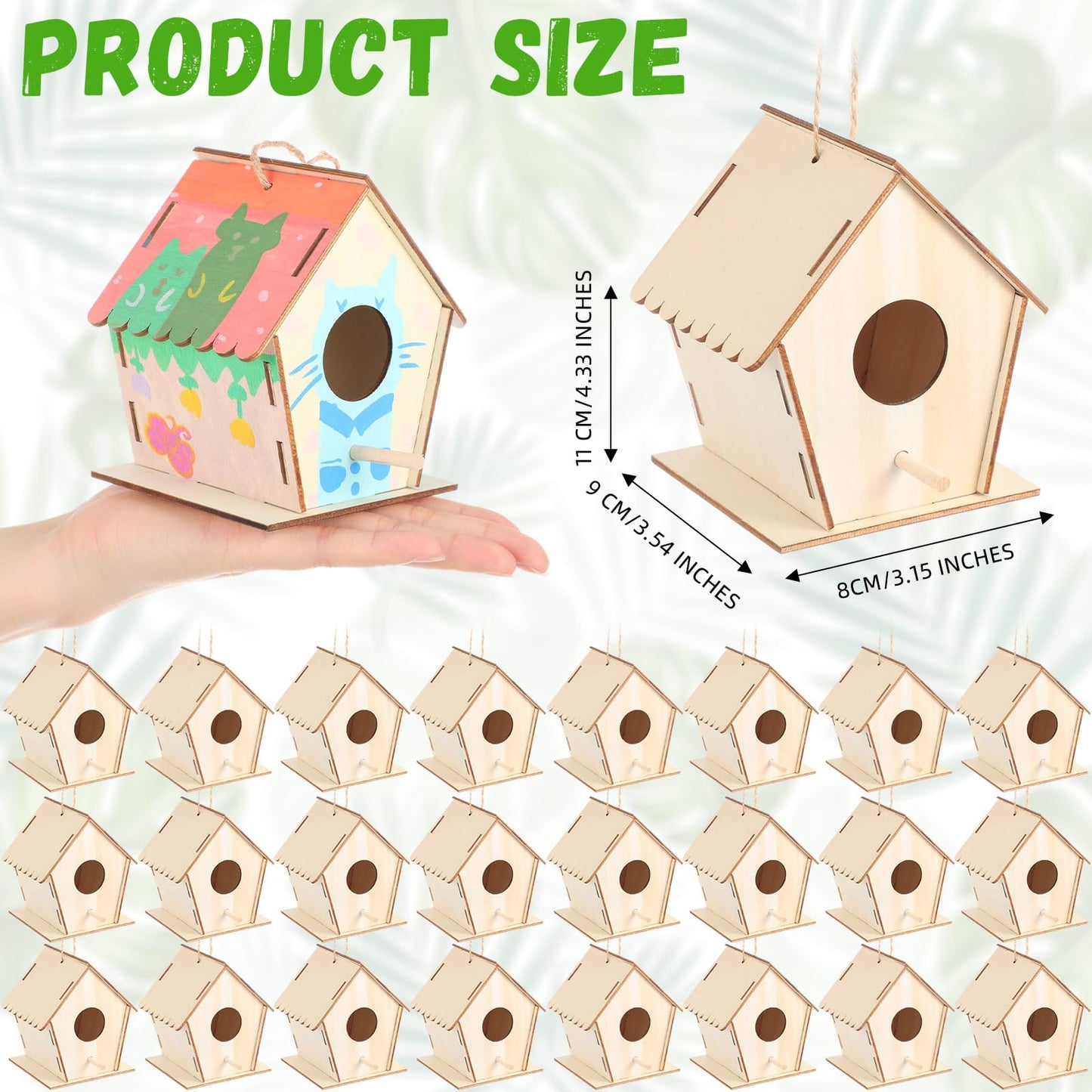 DoubleFill 4.3" Wooden Bird Houses Bulk for Kids DIY Kid Art Craft Outdoor Birdhouse Kit Unfinished Hanging Birdhouse for Children to Build Wooden Arts and Craft for Girls Boys (24 Pack)