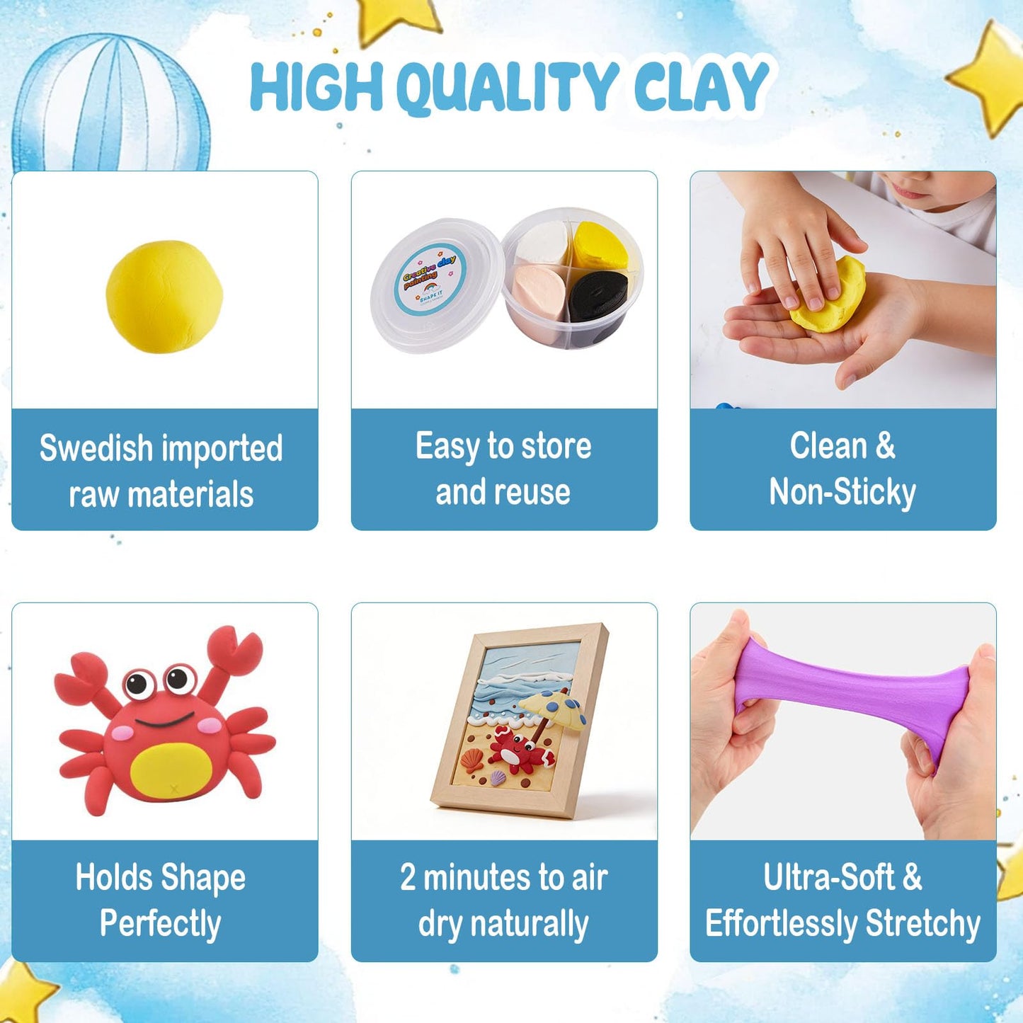 KizDoToy DIY Picture Frame Clay Art Kit for Kids - Rainbow Theme Air Dry Clay Set with Wooden Frame, Tools & Tutorial Cards, Creative Arts and Crafts Gift Set for Children Ages 3+