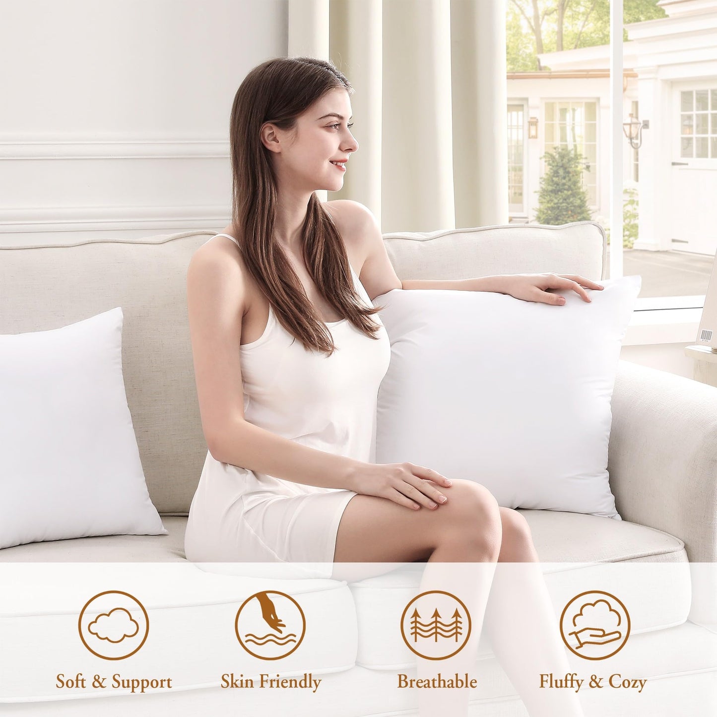 puredown® 22x22 Pillow Inserts, Fluffy Plush Square Form Sham Stuffer Set of 2, Decorative Down Alternative Pillows for Couch, Sofa, Bed and Home Decor