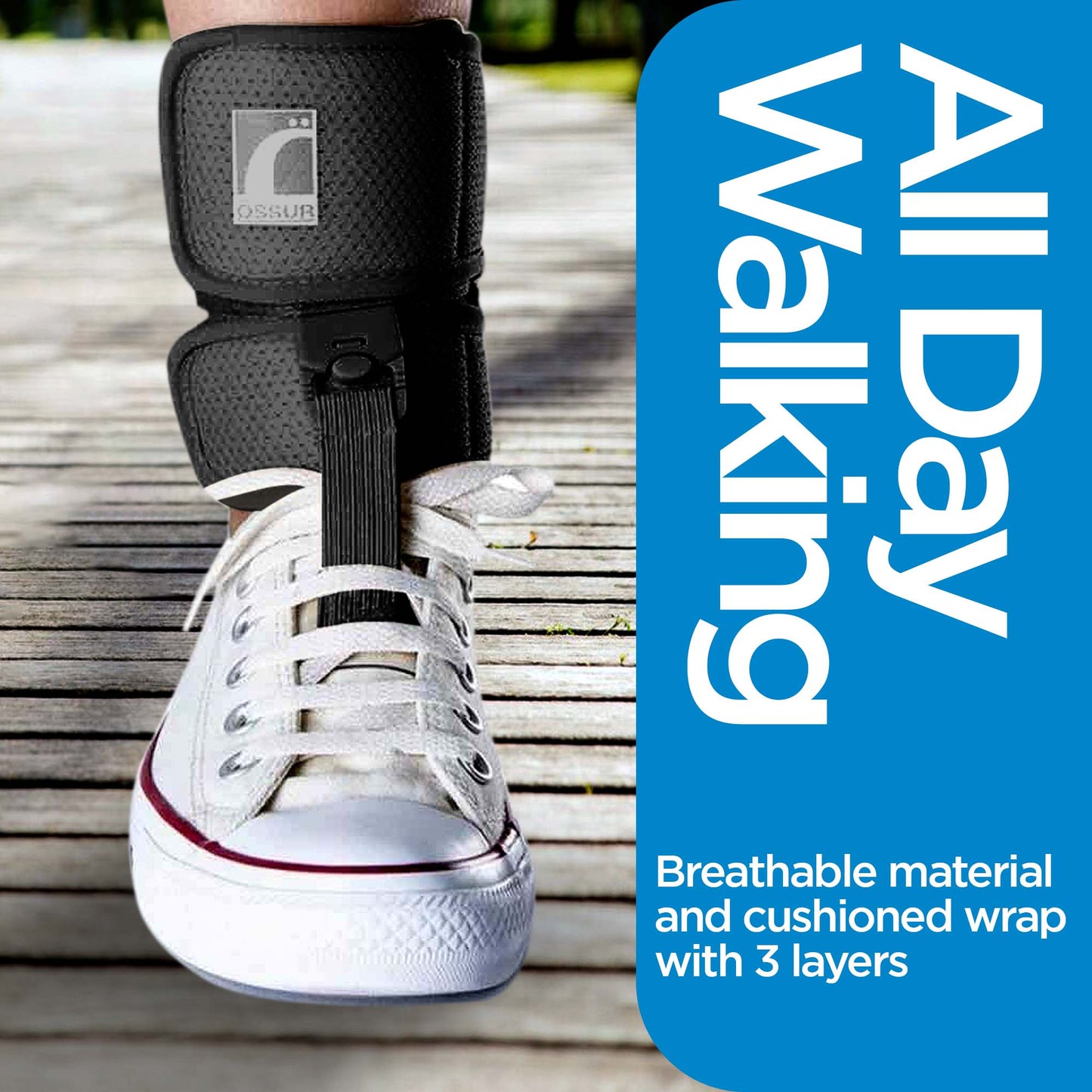 Ossur Foot-Up Drop Foot Brace | Ankle-Foot Orthosis (AFO) for Drop Foot Support | Lightweight, Adjustable Wrap for All-Day Comfort | Breathable Material for All Day Walking | (Black, Large)