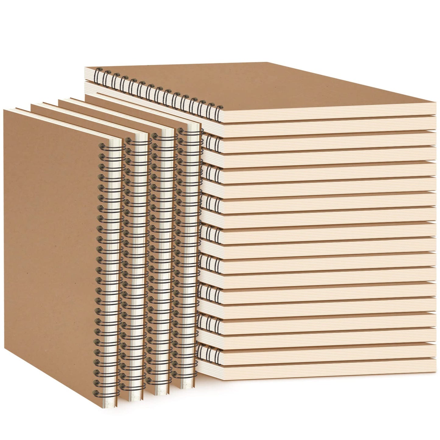 Epakh 22 Pack A5 Spiral Notebook with Kraft Cover, Back to School Hardcover Spiral Journal Notebook 5.5 x 8.3 Inch, First Day of School Travel Journal Notepad, 50 Sheets 100 Pages(Brown,Lined)