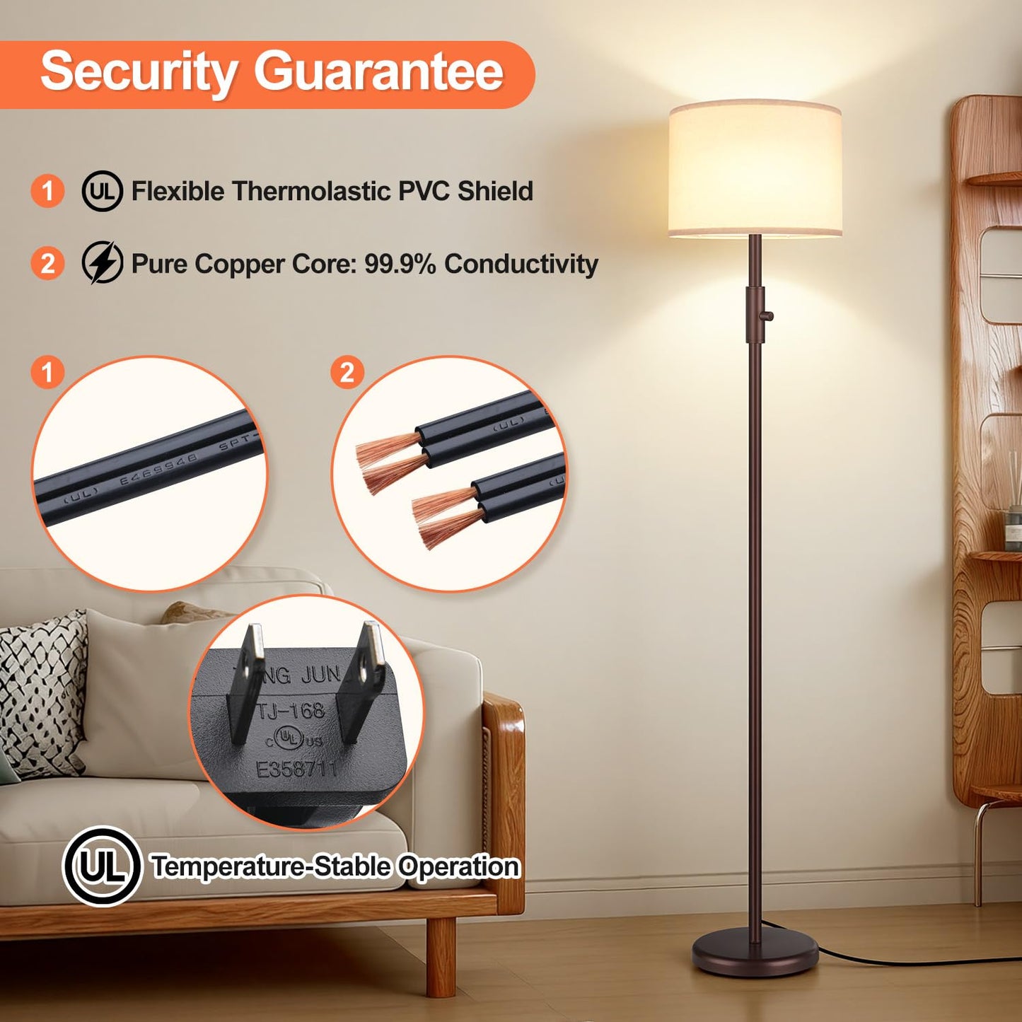 Yemela 【Upgraded】 Dimmable Floor Lamp, Modern Floor Lamps for Living Room, Standing Lamp with Linen Shade, Tall Lamp for Bedroom Office Dining Room- Brown