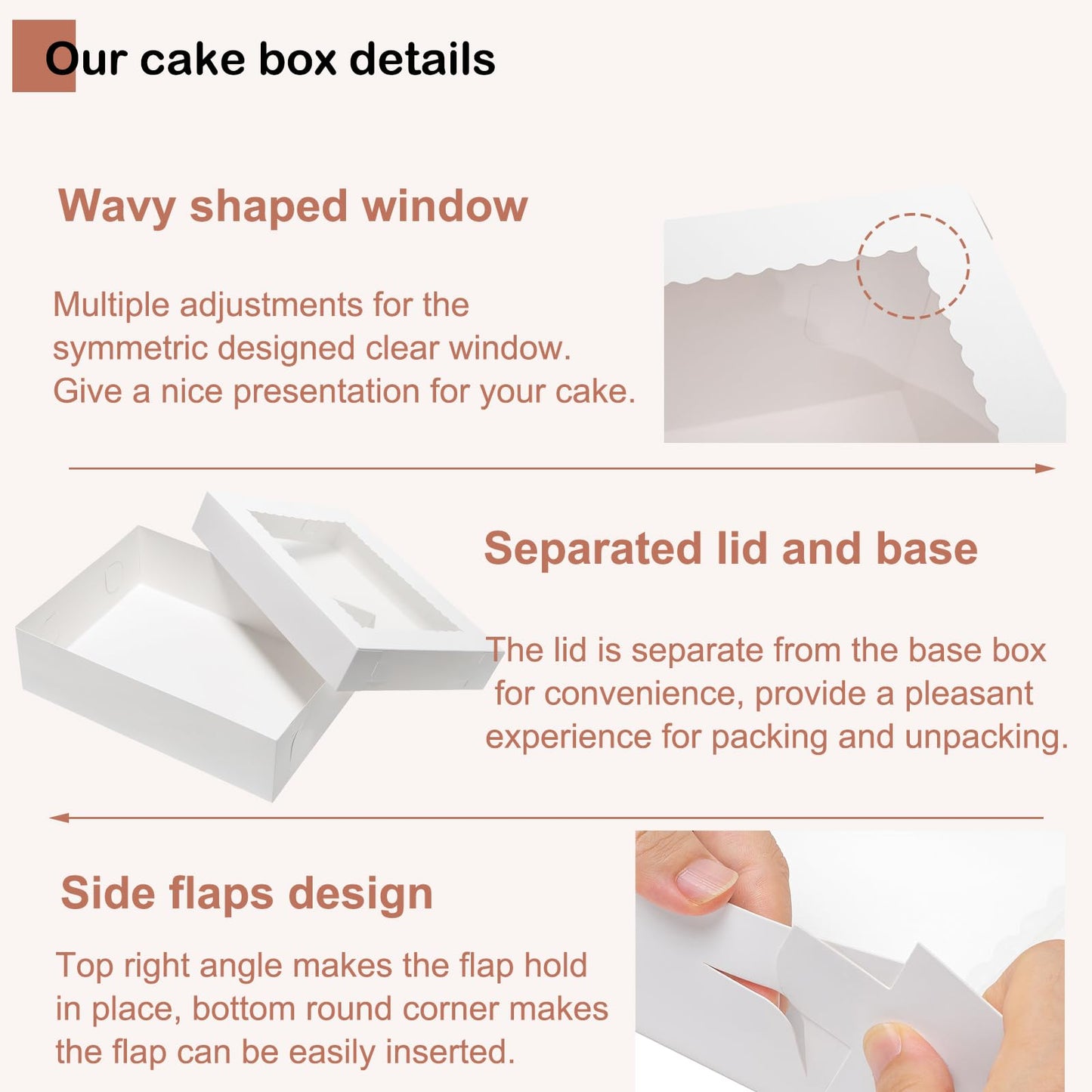 Mefleet 10pcs 19x14x5 Half Sheet Cake Boxes with Window Rectangle 1/2 Sheet Bakery Boxes for Pastry Baking Cake, Cupcakes, Donuts, Cookies, Pie Treat Packaging White Large
