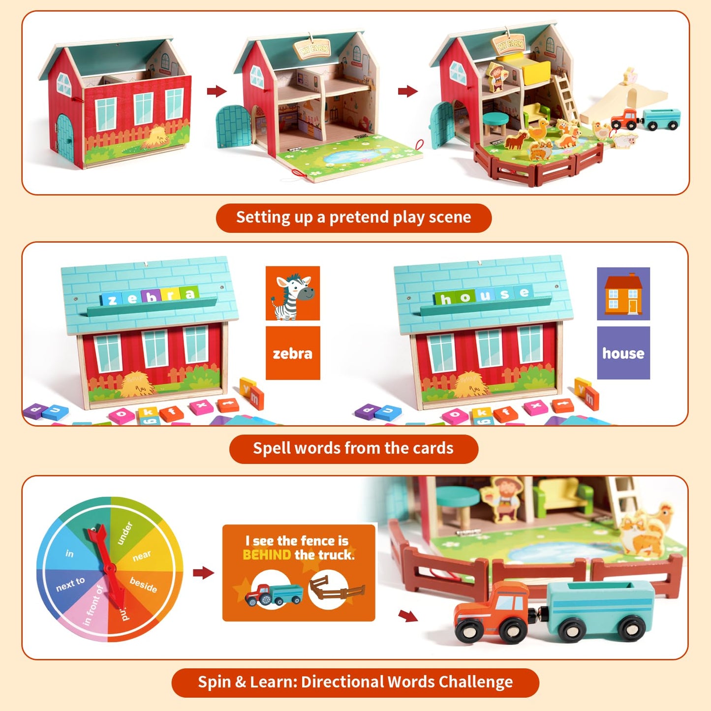 INIFEIDALA Montessori Wooden Farm Animals Toys – Preschool Educational Toy for Speech Therapy & Learning Development, for Toddler Boys & Girls Ages 3+