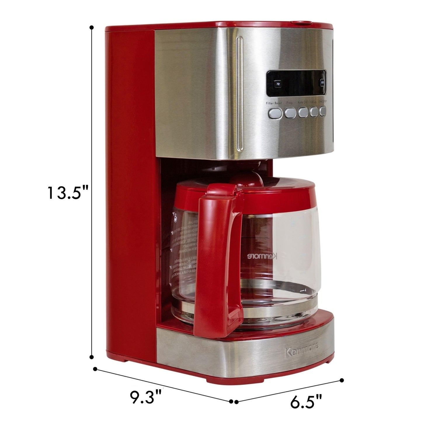 Kenmore Drip Coffee Maker - 12 Cup Programmable Cafe Machine With Glass Pot, Regular & Bold Brew, Auto Shut Off Large Water Reservoir, Reusable Filter, Kitchen Appliances For Cafeteria Barista, Red
