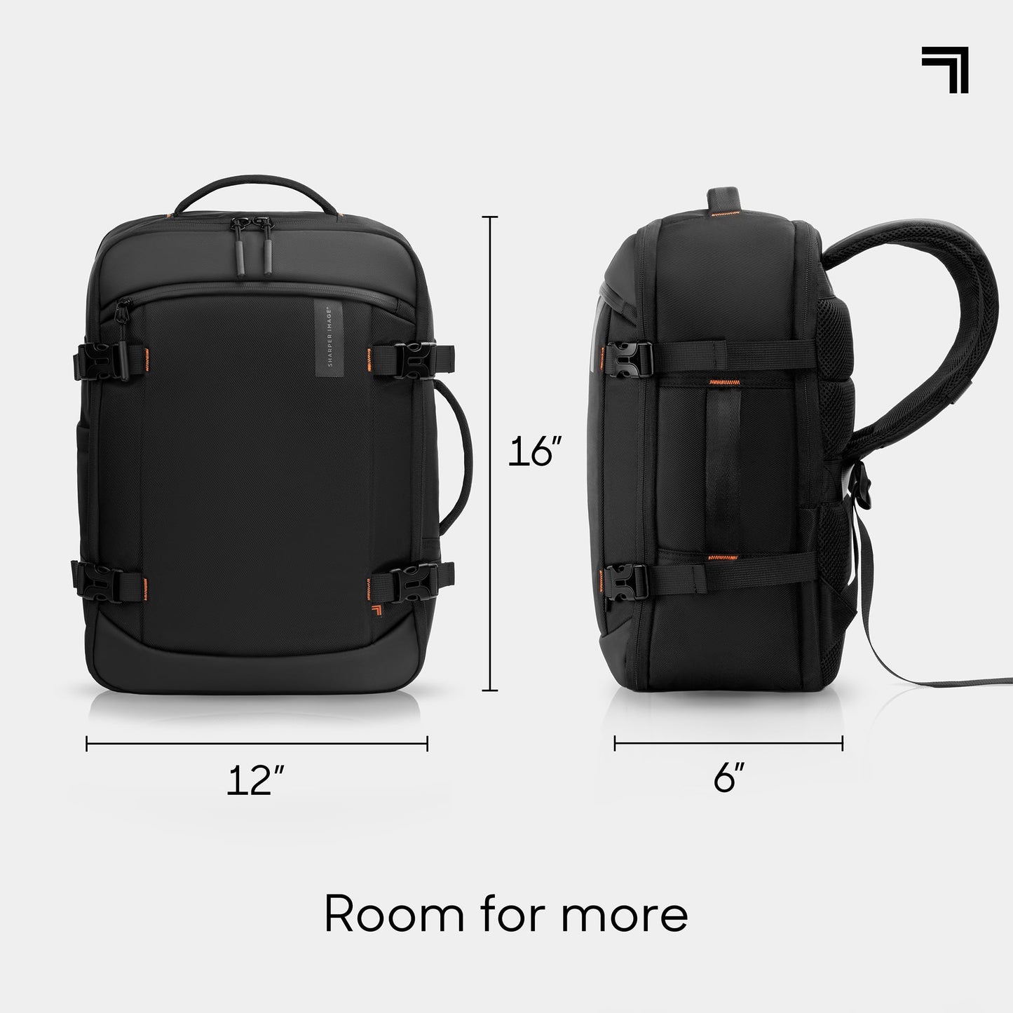 Sharper Image Travel Backpack for Men & Women 23L TSA Flight Approved Weekender Bag for Carry On Luggage, Fits 17” Laptop, Water Resistant Casual Daypack for Traveling, Black (Venture Collection)