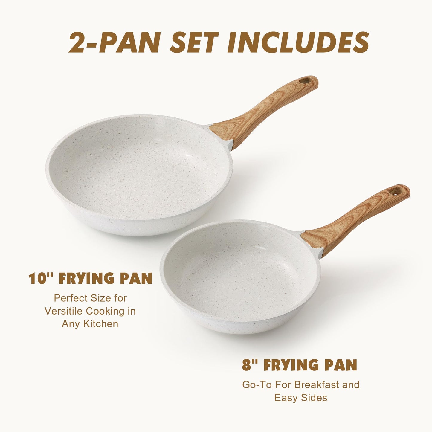 SENSARTE Nonstick Frying Pan Skillets, Ceramic Coating Omelette Pans, Healthy Cookware Chef's Pan, White, Free of PTFE & PFAS (8+10 Inch)