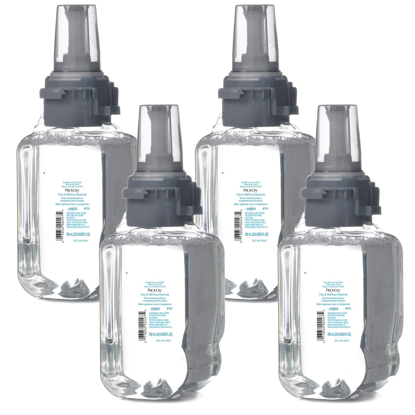 GOJO PROVON Clear & Mild Foam Handwash, Fragrance Free, EcoLogo Certified, 700 mL Foam Hand Soap Refill for PROVON ADX-7 Push-Style Dispenser (Pack of 4) - 8721-04