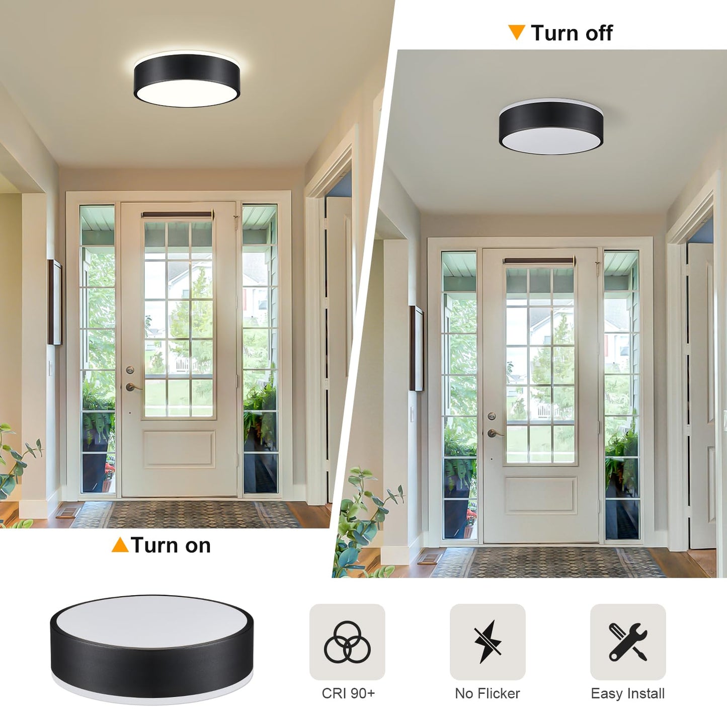Dimmable Modern Flush Mount Ceiling Lights, Black 5CCT LED Ceiling Light Fixture, Minimalist Round Kitchen Lighting Fixtures for Bedroom, Laundry Room, Hallway, Entryway, 11.8 Inch