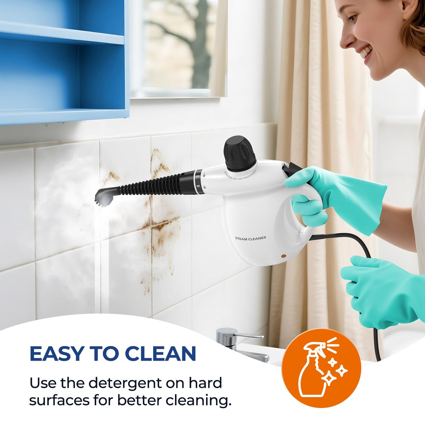 Steam Cleaner, Pressurized Handheld 13pcs Multi-Purpose Natural Deep Cleaning Steamer, Portable Steamer for Cleaning Home, Grout, Kitchen, Car, Window, Upholstery, Bathroom and Clothes, White