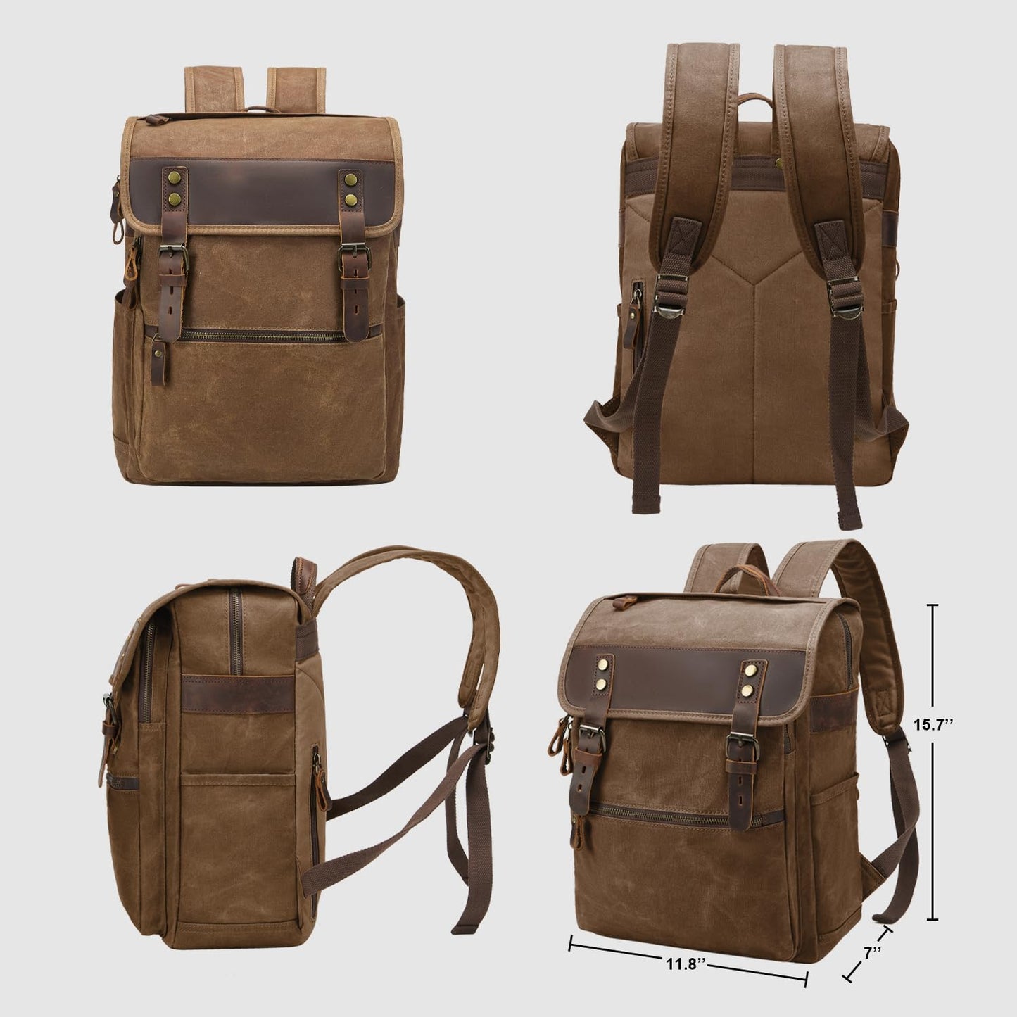 NEHOR Waxed Canvas Vintage Backpack for Men Women, Coffee