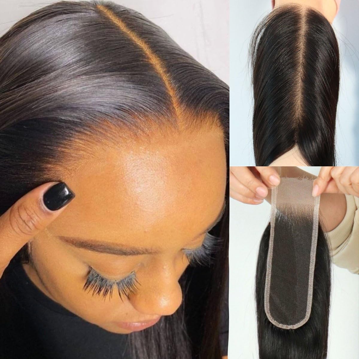 Mnador 2x6 SKINLIKE Real HD Lace Closure Deep Parting Straight Human Hair 0.095mm Ultra-thin hd lace Closure Tiny knots Brazilian Virgin Human Hair Closure pre plucked with Natural Hairline, 12inch