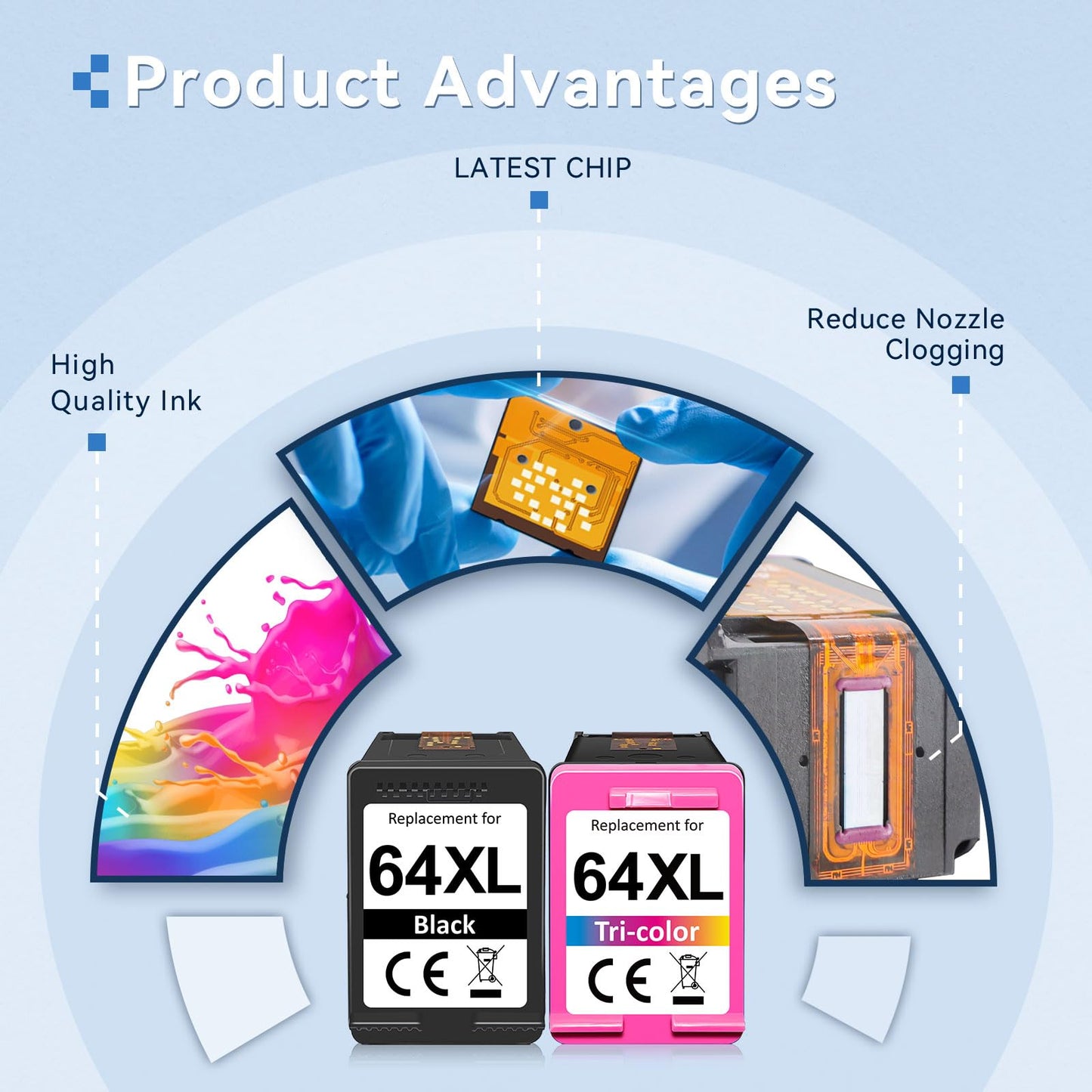64XL Ink Cartridges Black and Color for HP 64XL Ink Cartridge Combo Pack Replacement for HP 64 Ink fit for Envy Photo 7855 7858 7155 7120 7800 6252 6255 7158 7100 7164 Tango Series Printer (2 Pack)