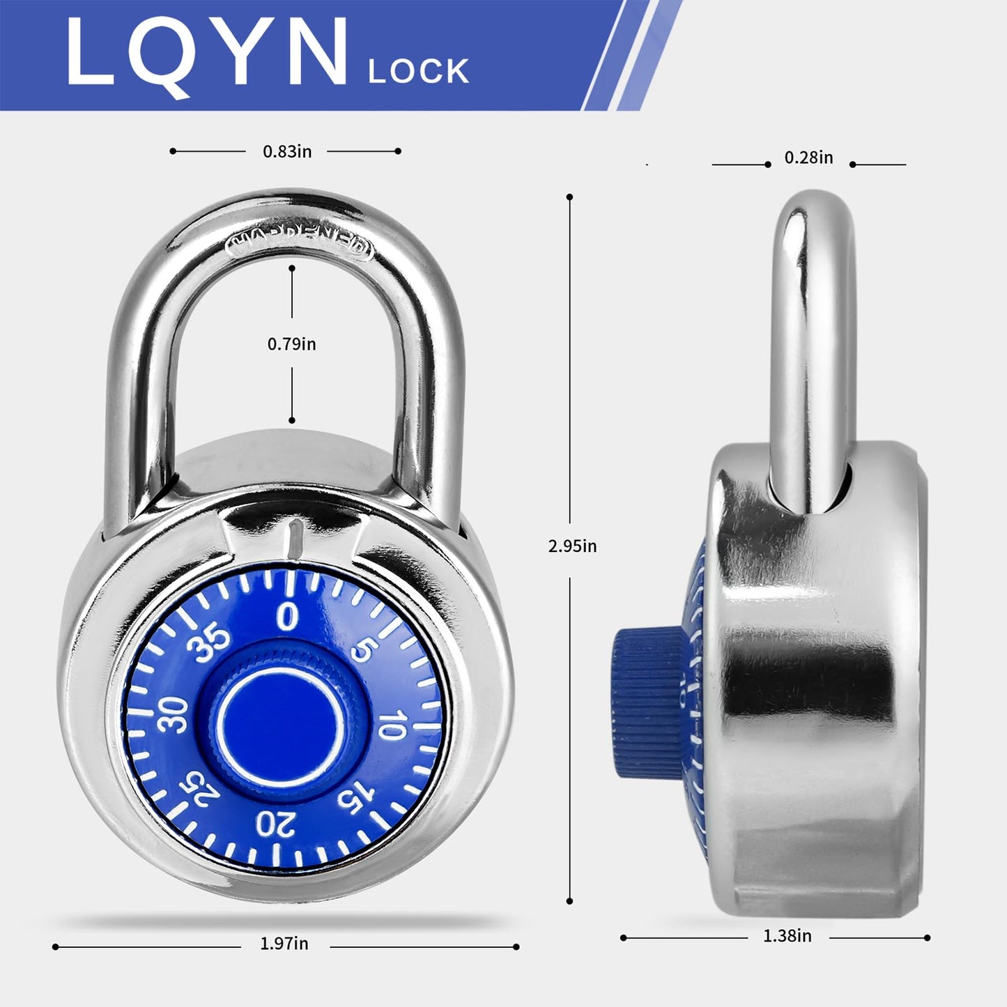 Combination Lock, LQYN Standard Dial Combination Lock, Pack of 24; Blue Turnplate, 2 in. Wide, Fixed Three Digital Combination, for School, Gym & Locker, Toolbox, Gate