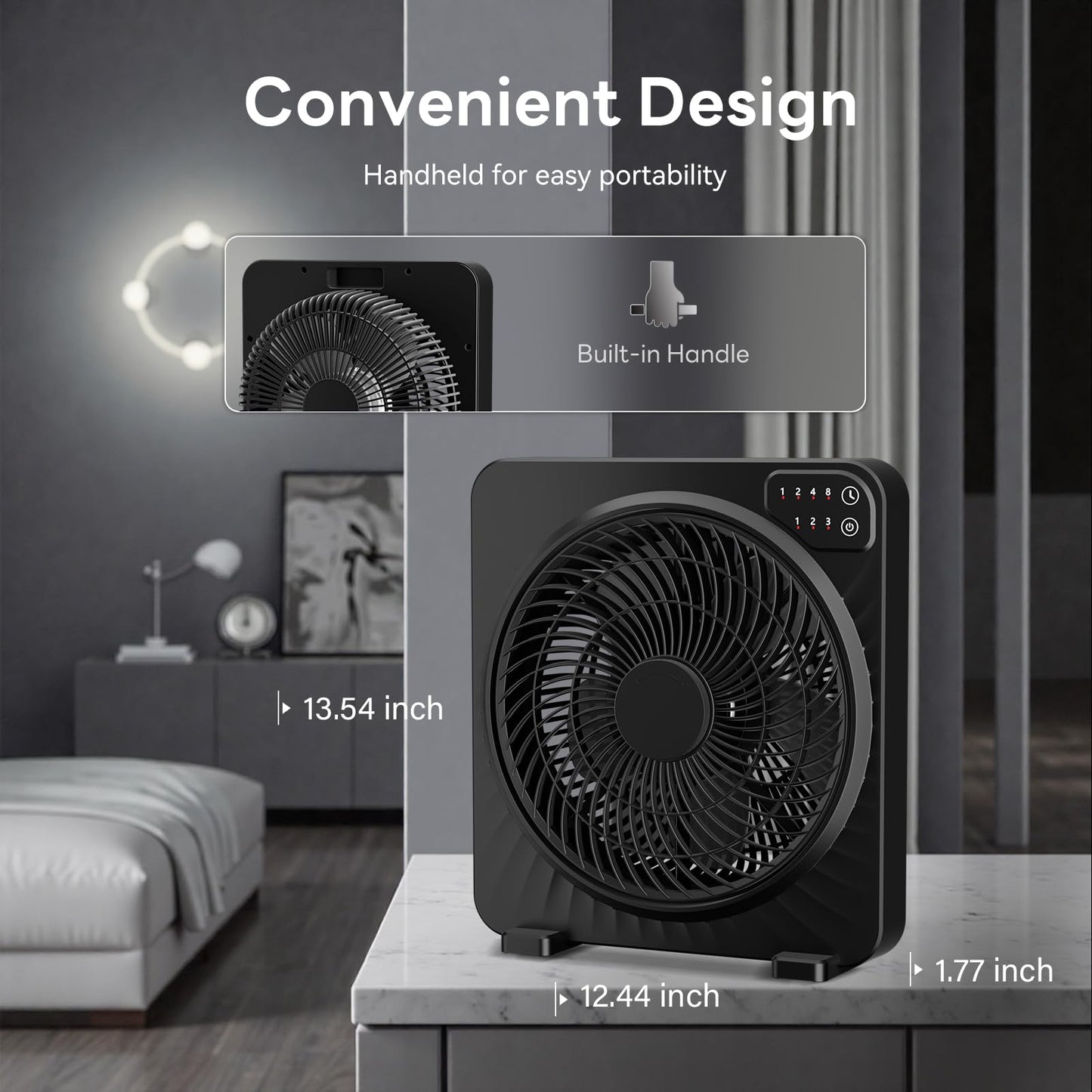 PNTCK 13" Quiet Desk Fan with 3 Speeds, 5 Blades, Powerful Box Fan with Convenient Touch Control, 15h Timer, Portable Cooling Fan Table Fan for Bedroom Home, Office, Kitchen
