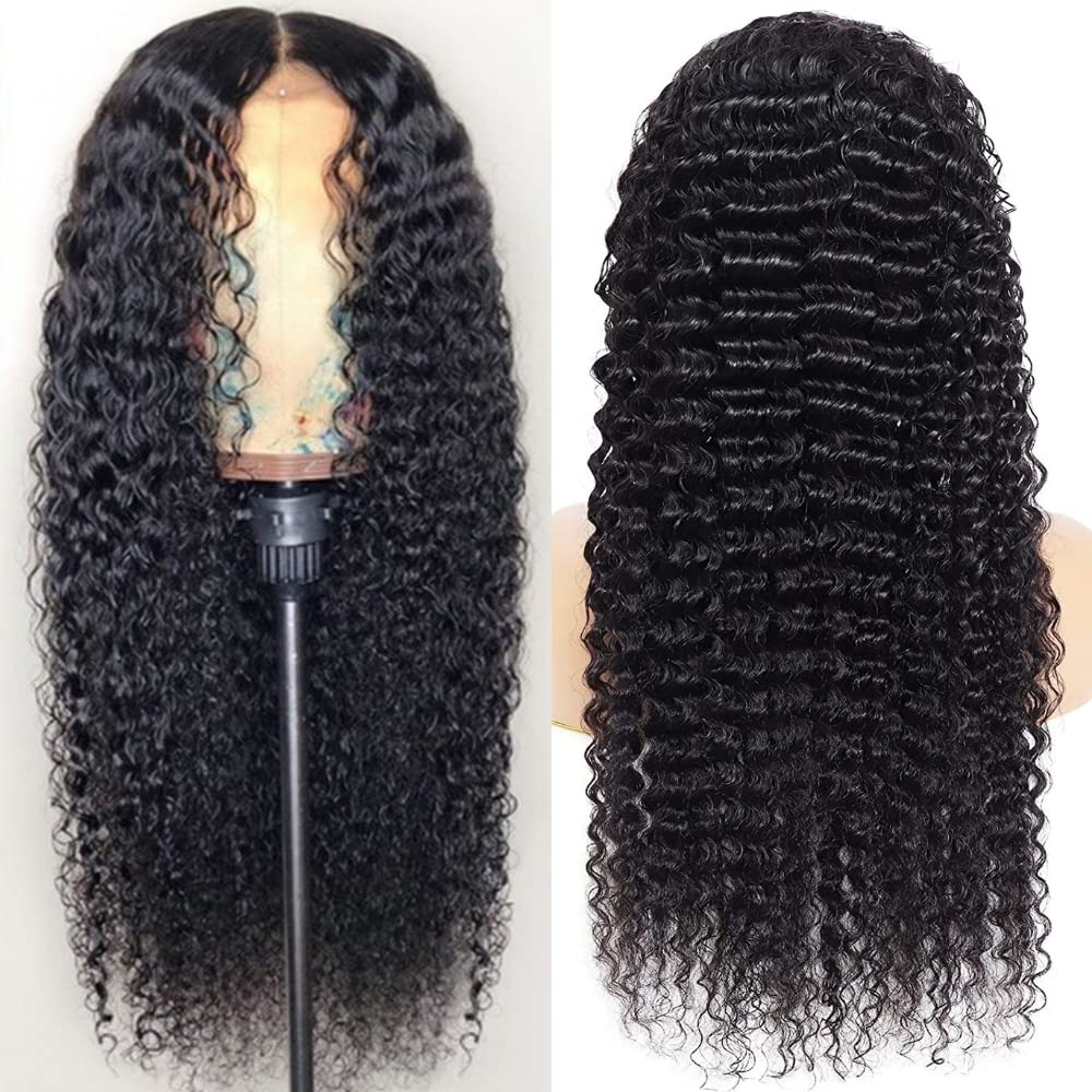 Pinketer Deep Wave Lace Front Wigs Human Hair Natural 13x4 Lace Frontal Wet and Wavy Wig 180% Density Brazilian Virgin Human Hair Wigs for Black Women with Baby Hair (Deep Curly Wig, 26 Inch)