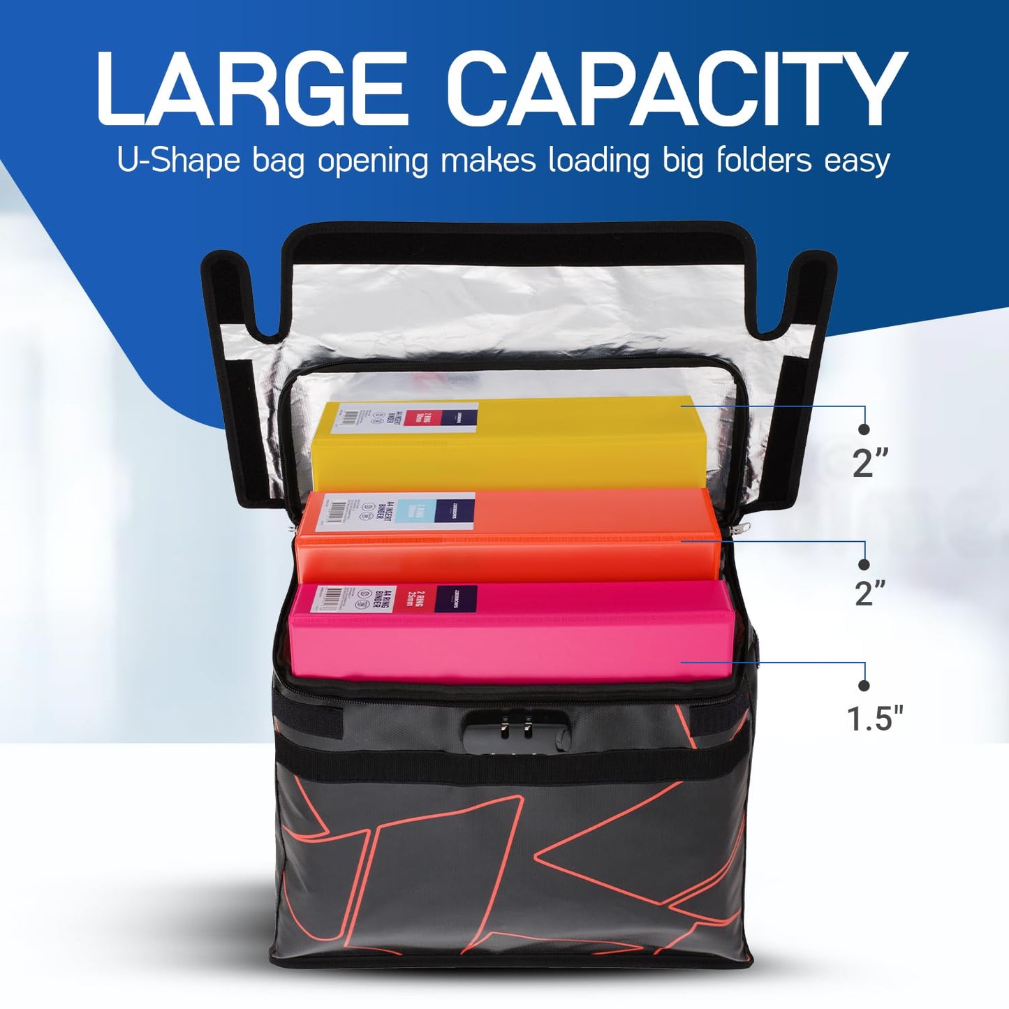 Fireproof and Waterproof Document Bag with Lock, 6200℉ Insulated, Patented Enclosed Flap Design, Heavy Duty Fire Safe Storage Box for Documents, Files & Valuables, 16"x12.6"x6.5"