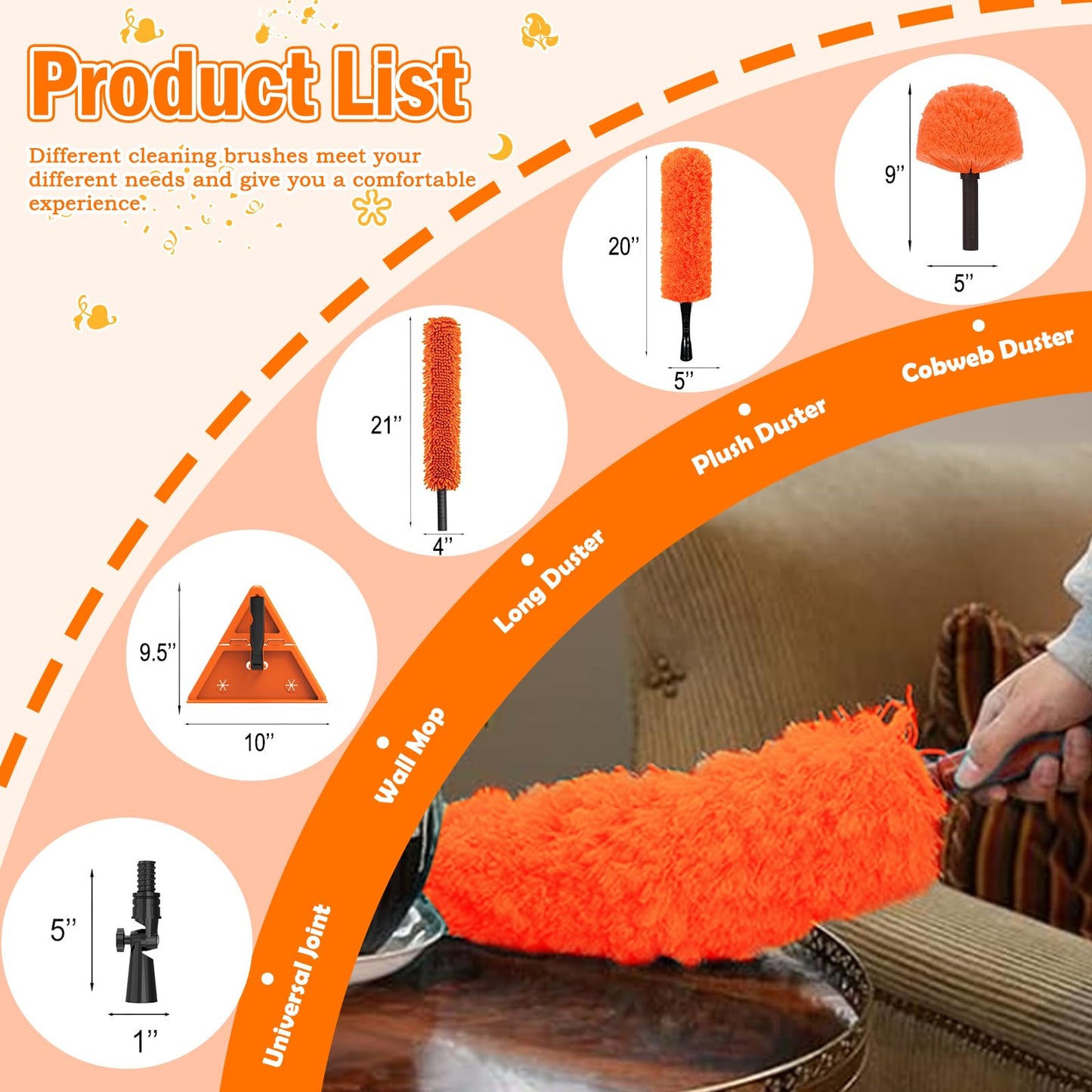 LAANPOLE 26FT Reach Dusters for Cleaning, Ceiling Fan Cleaner Duster with Extension Pole, Wall and Baseboard Cleaner Mop with Handle for Window Cobweb Fan Blade and High Ceiling