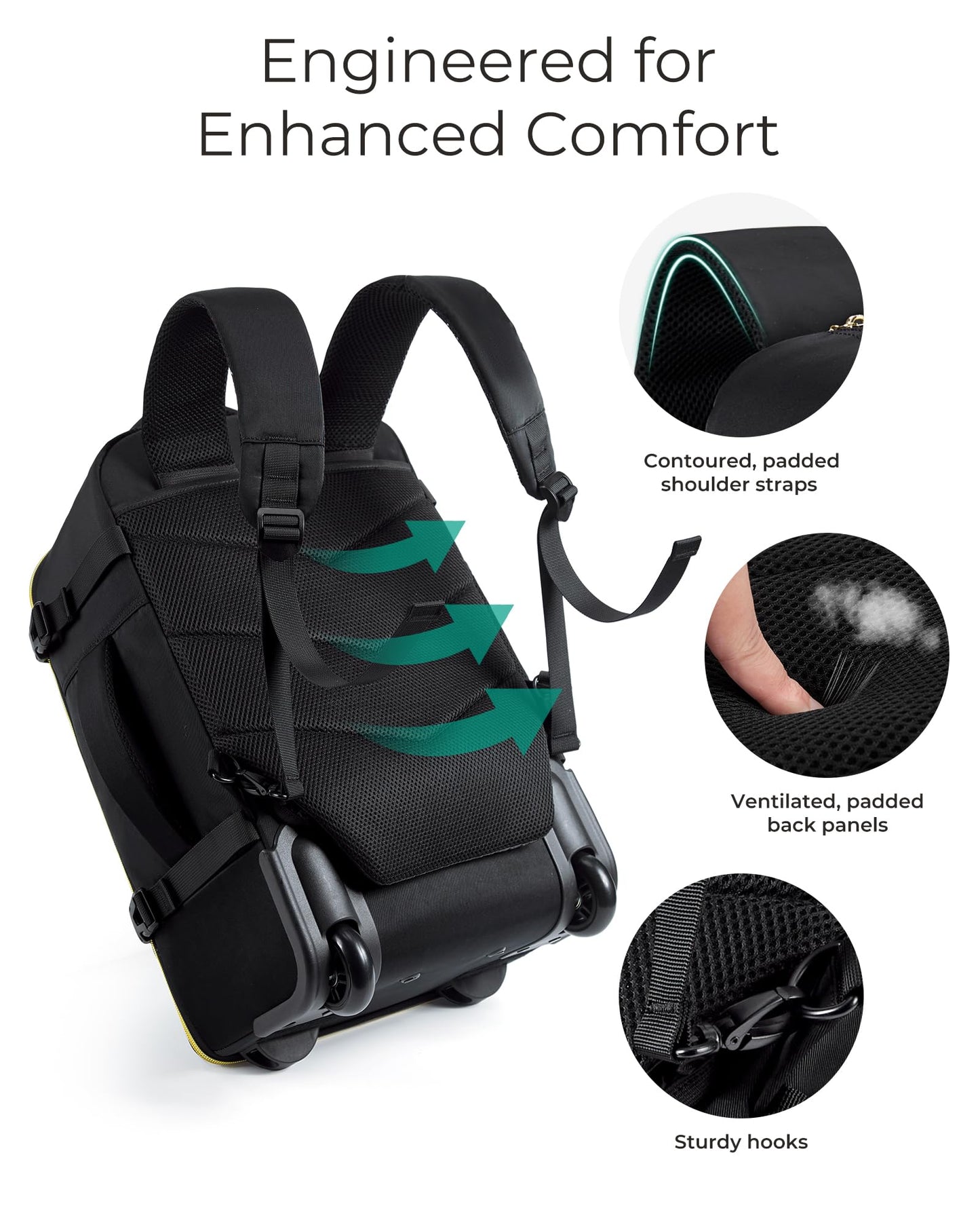 BAGSMART Rolling Backpack for Women, Wheeled Backpack with Packing Cube, Travel Backpack with Wheels, Carry On Suitcase Bag with Wheels 17 Inch Large Roller Backpack, Champagne