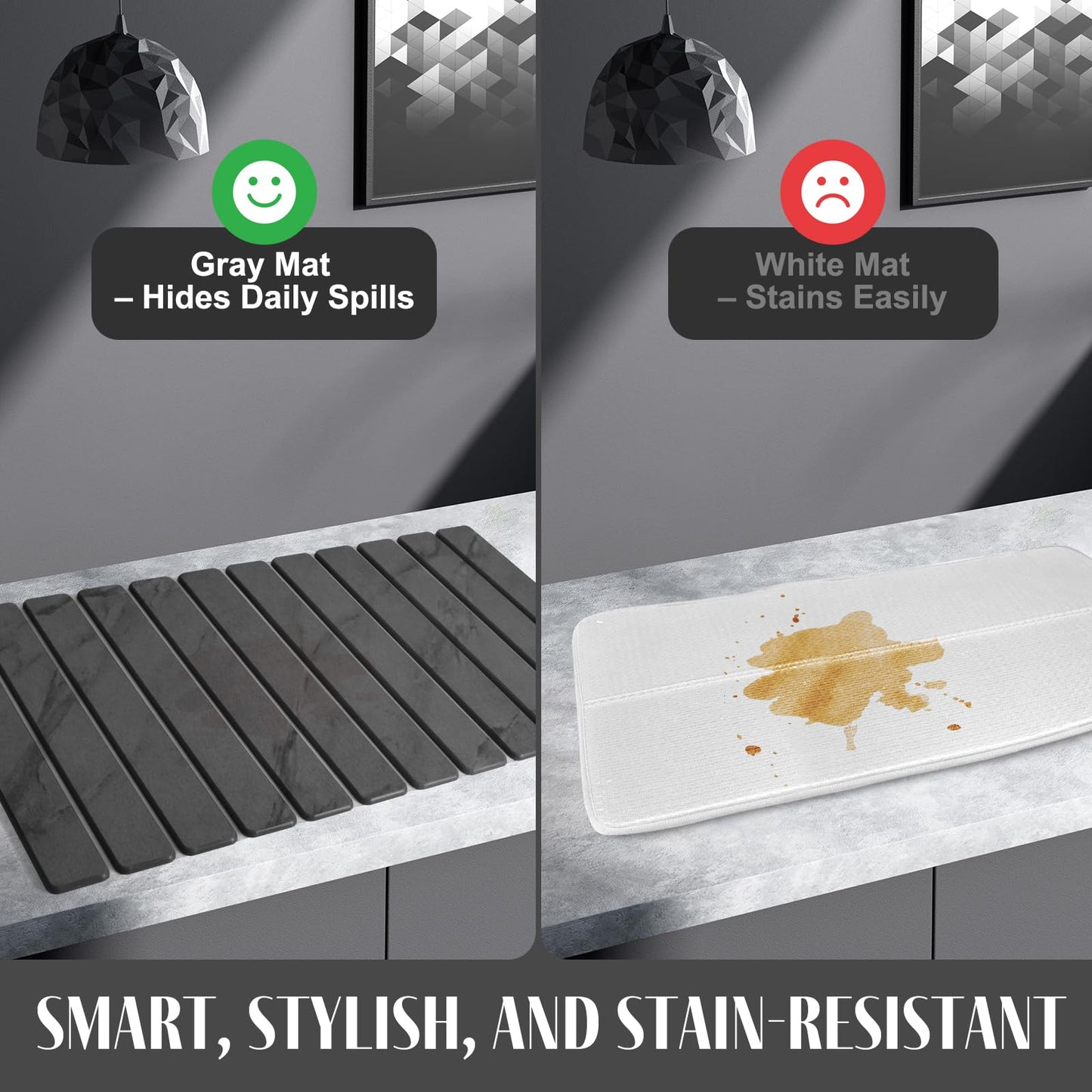 2 PCS Extra Large Stone Dish Drying Mat for Kitchen Counter, 28"×16" Marble Dish Drying Mat with 8"x 4" Coasters, Non - Slip Collapsible Absorbent Stone Dish Drying Mat for Multi - Purpose