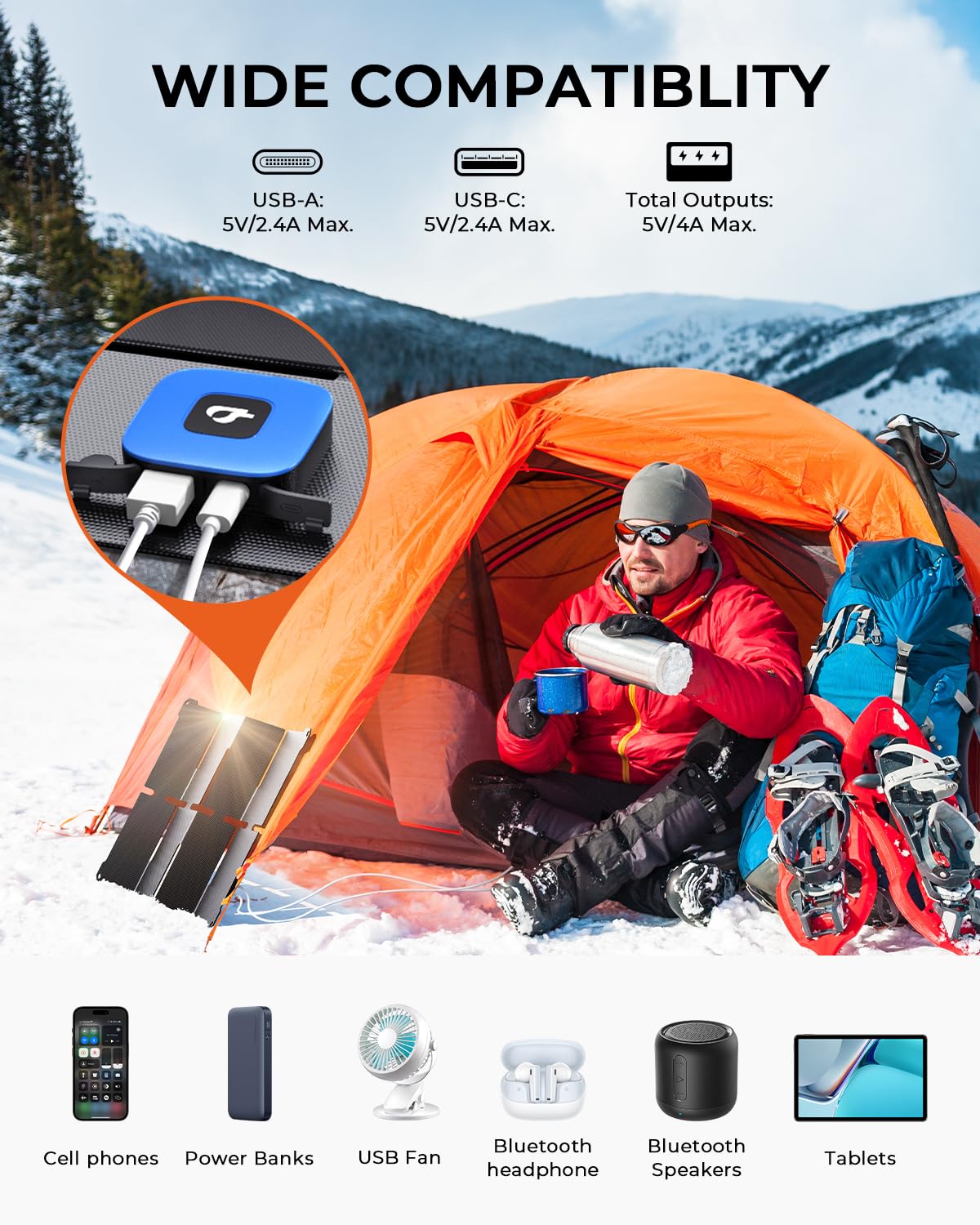 [Pocket-Size]BigBlue Portable 25W Solar Panel Charger, Folding Solar Charger with USB-A and USB-C Ports, IP68 Waterproof Solar Panel for Backpacking Compatible with Cellphones, Tablets, Power Bank etc
