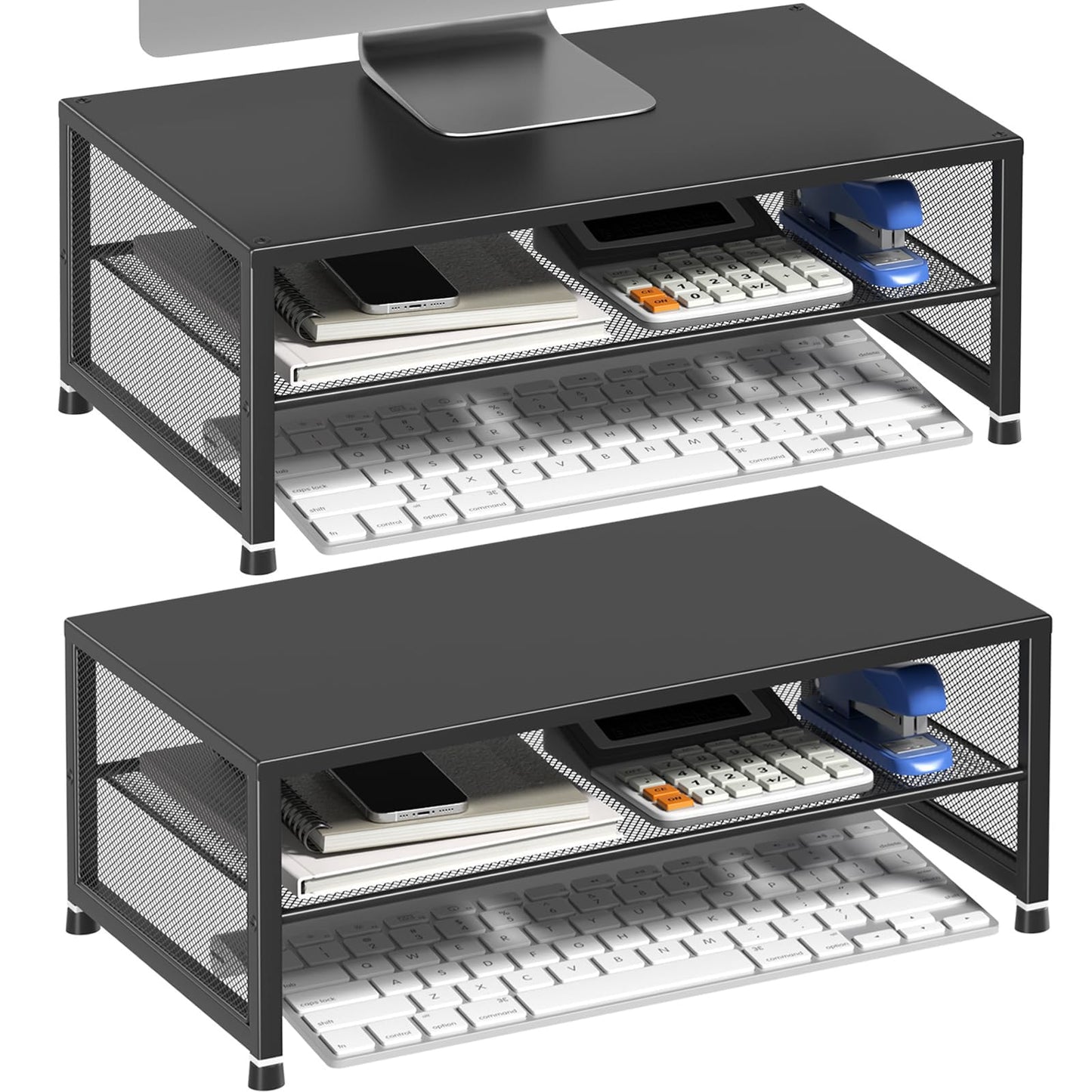 ECOLOVI 2-Tier Computer Monitor Stand Riser, Desk Organizer for Monitor, Printer & Laptop Stand, Desktop Workspace Organizers for Office Supplies(Black 2-Pack)