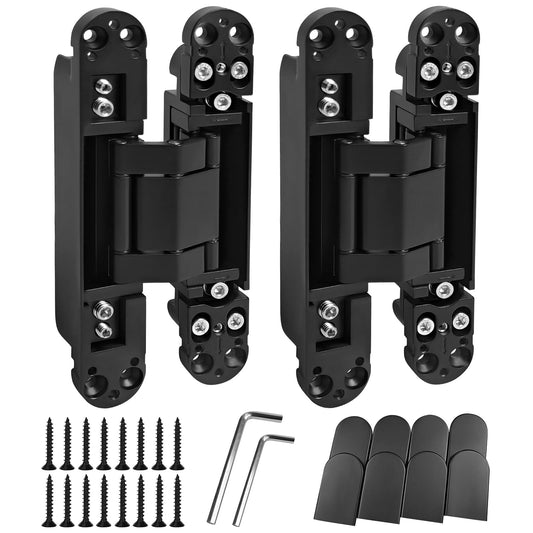 ANMILIY 6" Hidden Door Hinge,Invisible Door Silent Door Hinge,180 Degree Swing Hinge 3-Way Adjustable Butt Hinge(Black, 6 x 2.5 x 1)
