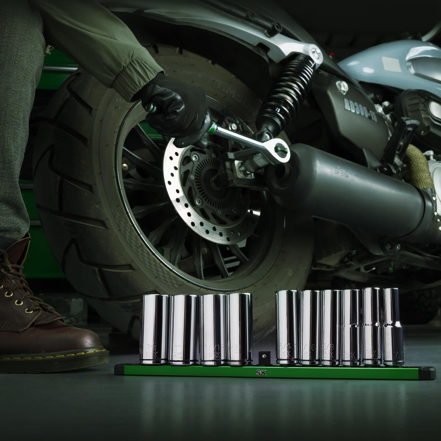 SK 1/2" Drive Socket Set, Deep SAE Sockets, 11-Piece 7/16" to 1-1/16", SuperKrome Finish, Premium CR-V Construction, with Aluminum Socket Organizer
