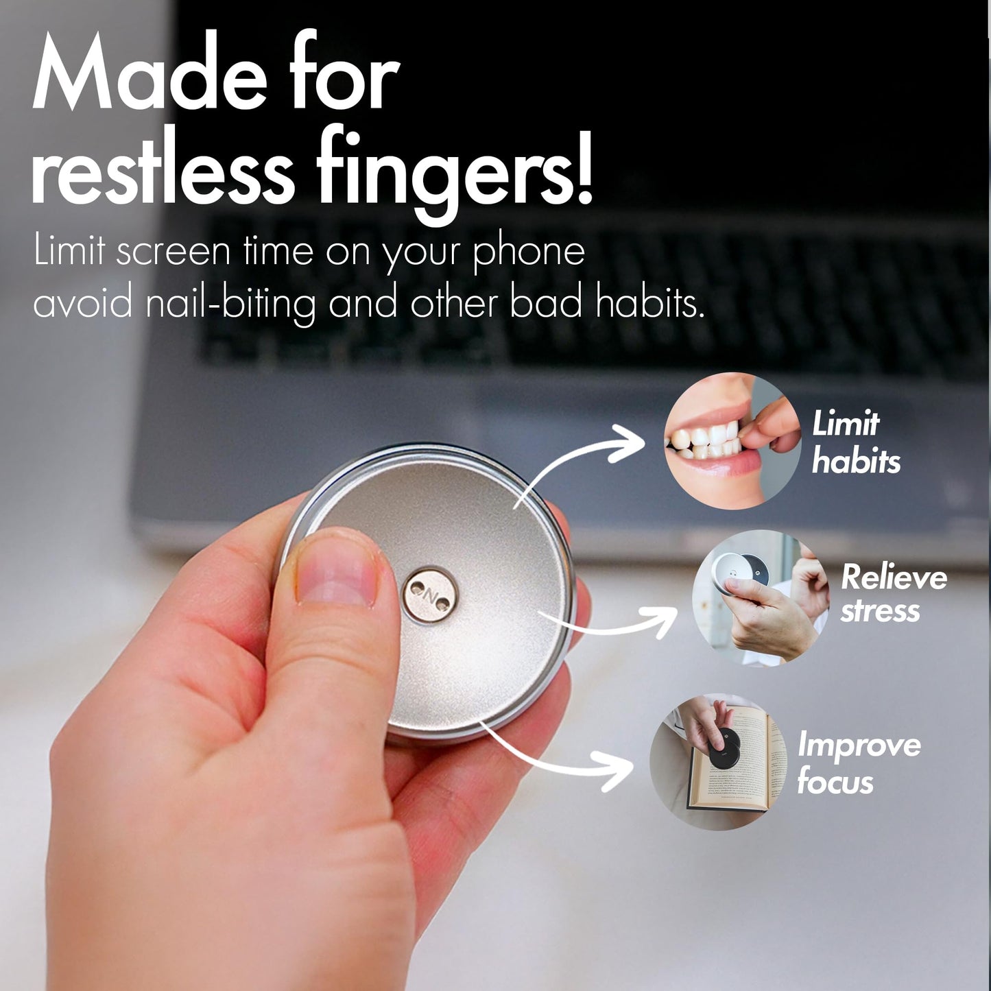 ONO Slider - Handheld Fidget Toy for Adults | Help Relieve Stress, Anxiety, Tension | Promotes Focus, Clarity | Compact, Portable Design (Natural - Stainless Steel)