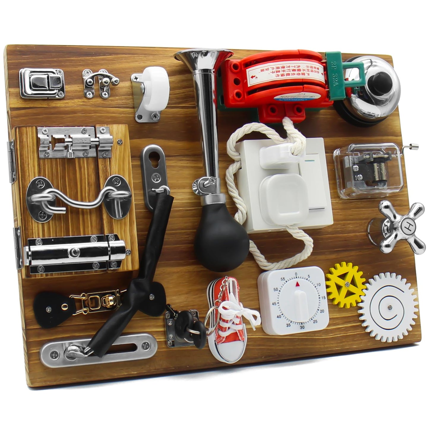 Mostop Toddler Busy Board Montessori Wooden Busy Board with Light Switches, Locks, Shoe Laces, Gears Sensory Travel Toy for Educational Toddler Activities for 3 4 5 6Year Old Boys & Girls