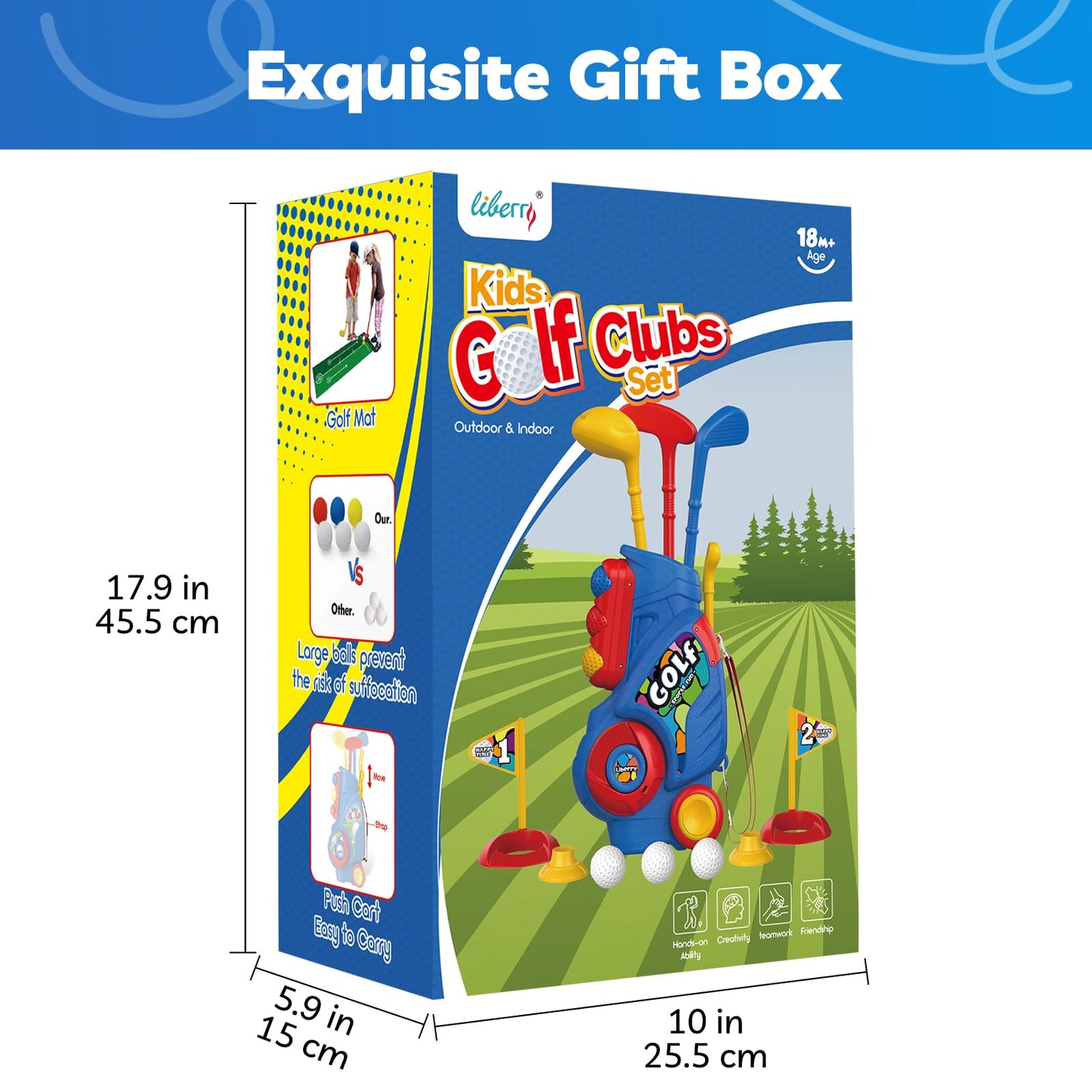 Liberry Toddler Golf Set for 2 3 4 Years Old Boys Girls, Upgraded Kids Golf Cart with Cornhole Board & Putting Mat, Indoor and Outdoor Sports Toys Birthday Gift