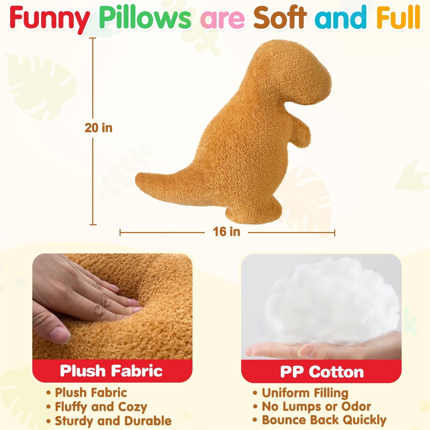 Aiideals Dino Nugget Pillow Birthday Gifts for Boys Girls, Chicken Dinosaur Nuggets Pillow Funny Gifts for Teens, Dinosaur Stuffed Animal Throw Pillow Cute Dinosaur Gifts for Kids (Large, Tyran Rex)