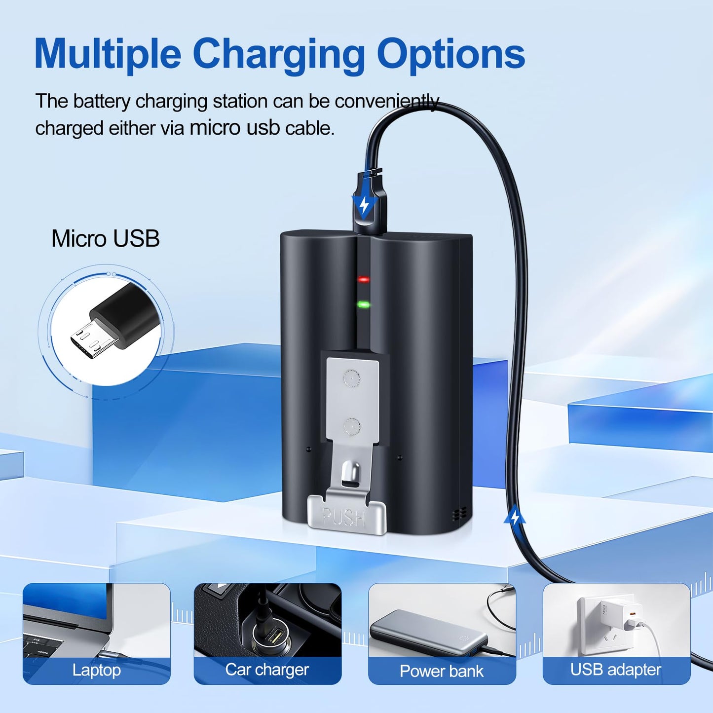 PoweLyt 2 Packs for Ring Battery 6040mAh Replacement Video Doorbell Battery and 3-Channel Charger Station Compatible with Video Doorbell 2/3/4/3 Plus,Stick Up Cam/Solar(All gens),Peephole Cam