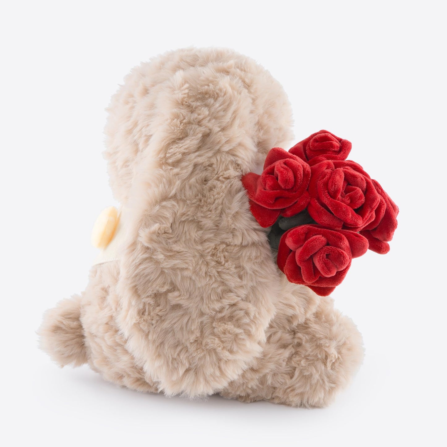 Adorable Plush Bunny 11.8 Inch Hugged Rose Bouquet Ultra Soft Toy for Girls Boys Valentine's Day (Coffee/Red) A Surprise That Never Fades