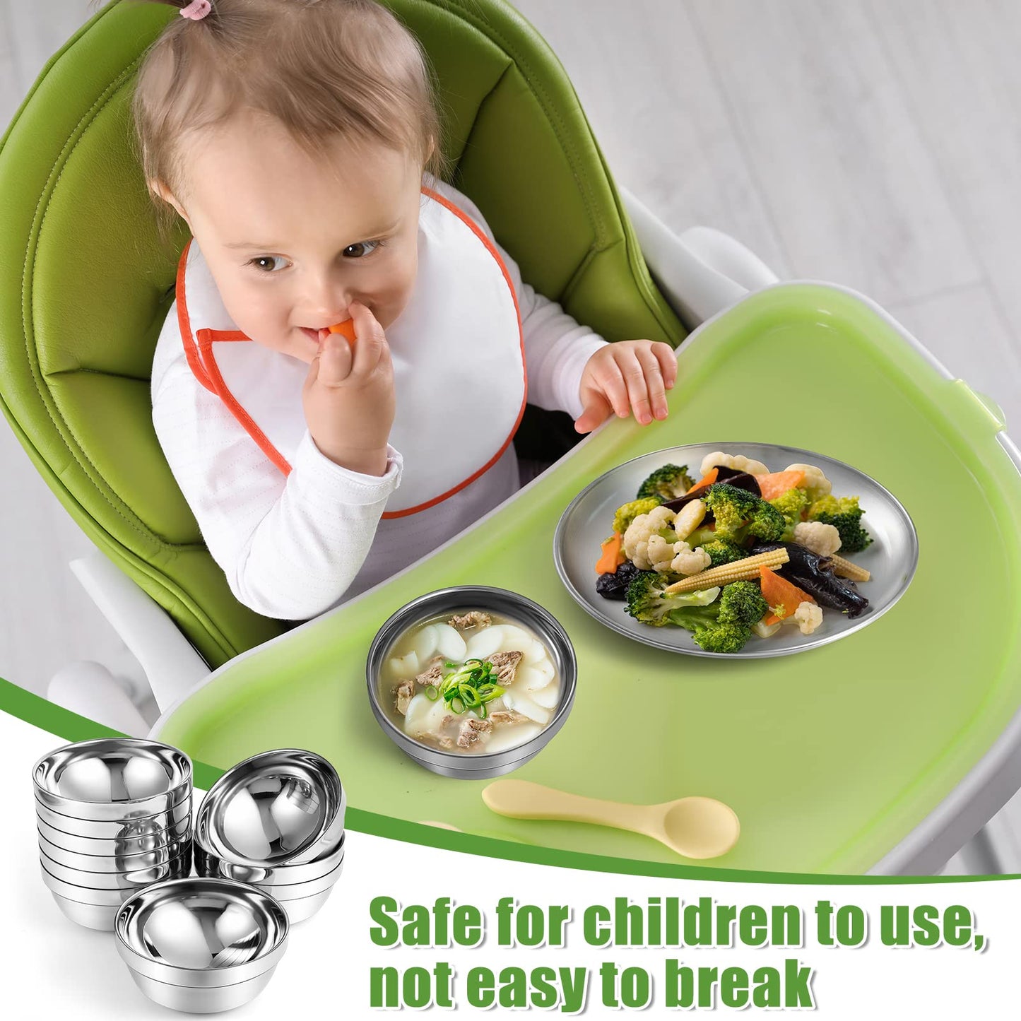 Sunnyray Stainless Steel Plates and Bowls Metal Camping Plates Reusable 13oz Steel Snack Feeding Serving Dinner Dishes Double Walled Insulated Metal Bowls for Kids(10 Set,8 Inch)