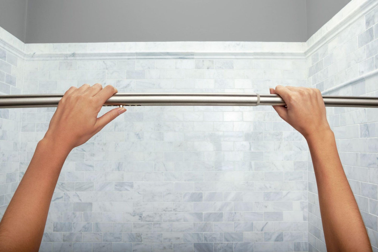 Moen Curved Adjustable Spring Tension No Drill Shower Curtain Rod for Bathroom, Brushed Nickel Finish, CSR2172BN