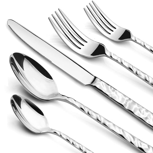 60 Piece Silverware Set for 12, Food-Grade Stainless Steel Utensils Set Includes Spoons Forks Knives, Sturdy Home Kitchen Eating Tableware Set,Wave Style Design & Mirror Polished - Dishwasher Safe