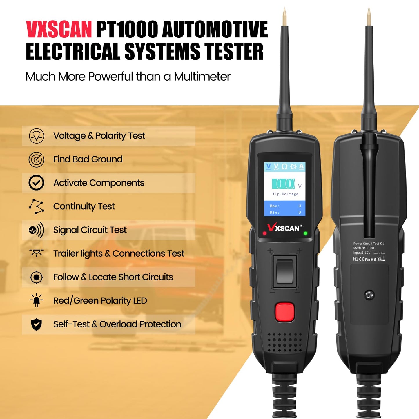 VXSCAN Automotive Power Circuit Probe Kit, Circuit Tester Breaker Finder Tool, 12/24V Short Open Breaker Circuit Finder Wire Tracer AC/DC Trailer Relay Fuse Test with 20FT Cord