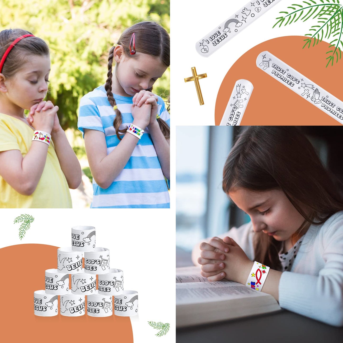 Color Your Own Faith Slap Bracelets Jesus Bracelets for Easter Kids Christian Religious Craft Blank Slap Bands with Religious Sayings for Sunday School Crafts Coloring DIY Gifts, 3 Styles(150 Pcs)