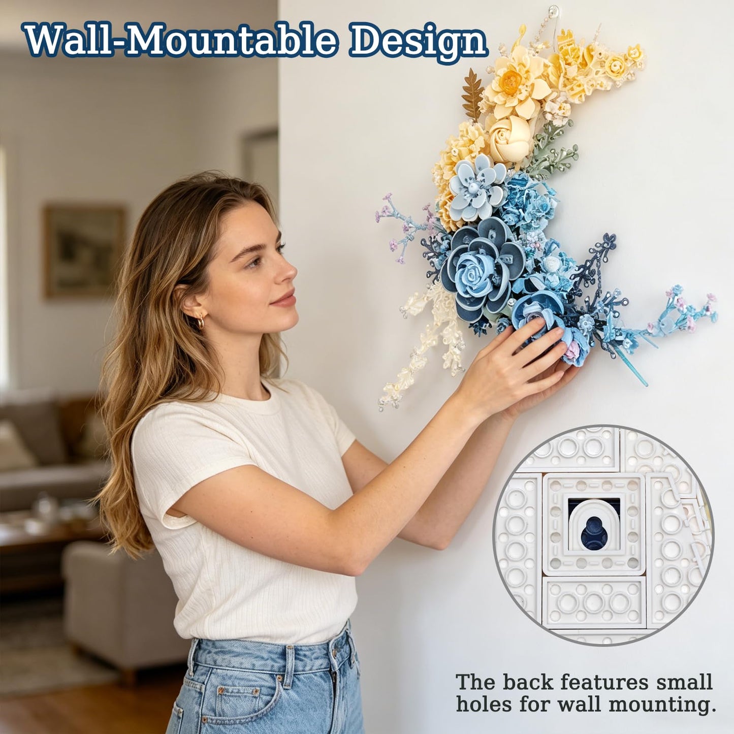 Blue Moon Flower Bouquet Building Set, Botanical Collection Artificial Flowers Building Blocks, Compatible with Lego Flowers for Adults - Gift for Christmas & Valentines, Décor Wall Art Decoration