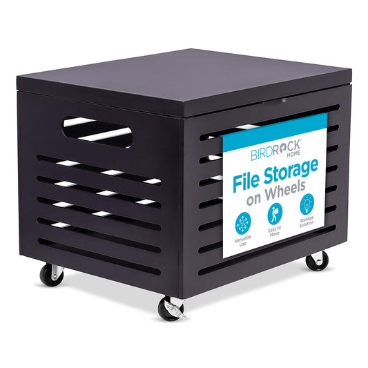BIRDROCK HOME Bamboo Rolling File Storage Organizer Box with Lid - Decorative File Cabinet on Wheels, Portable File Box on Wheels, Mobile Filing Solution - Café Noir