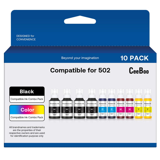 CEEBOO 502 Refill Ink Bottle Replacement for Epson 502 Ink Refill Bottles (Not Sublimation Ink) , 4 Black 140 mL, 2 Cyan 80 mL, 2 Magenta 80 mL, 2 Yellow 80 mL, 10 Bottles