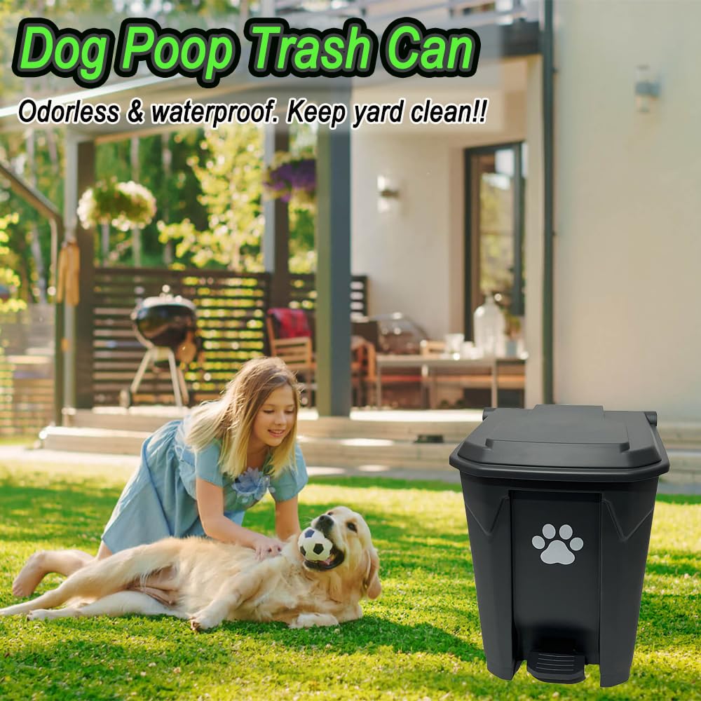 CCAATVG 20L/5Gallon Dog Poop Trash Can Outside with Waste Bags Outdoor Dog Poop Trash Can for Backyard with Lid Odorless Waterproof Foot Pedal and Removable Inner Bucket