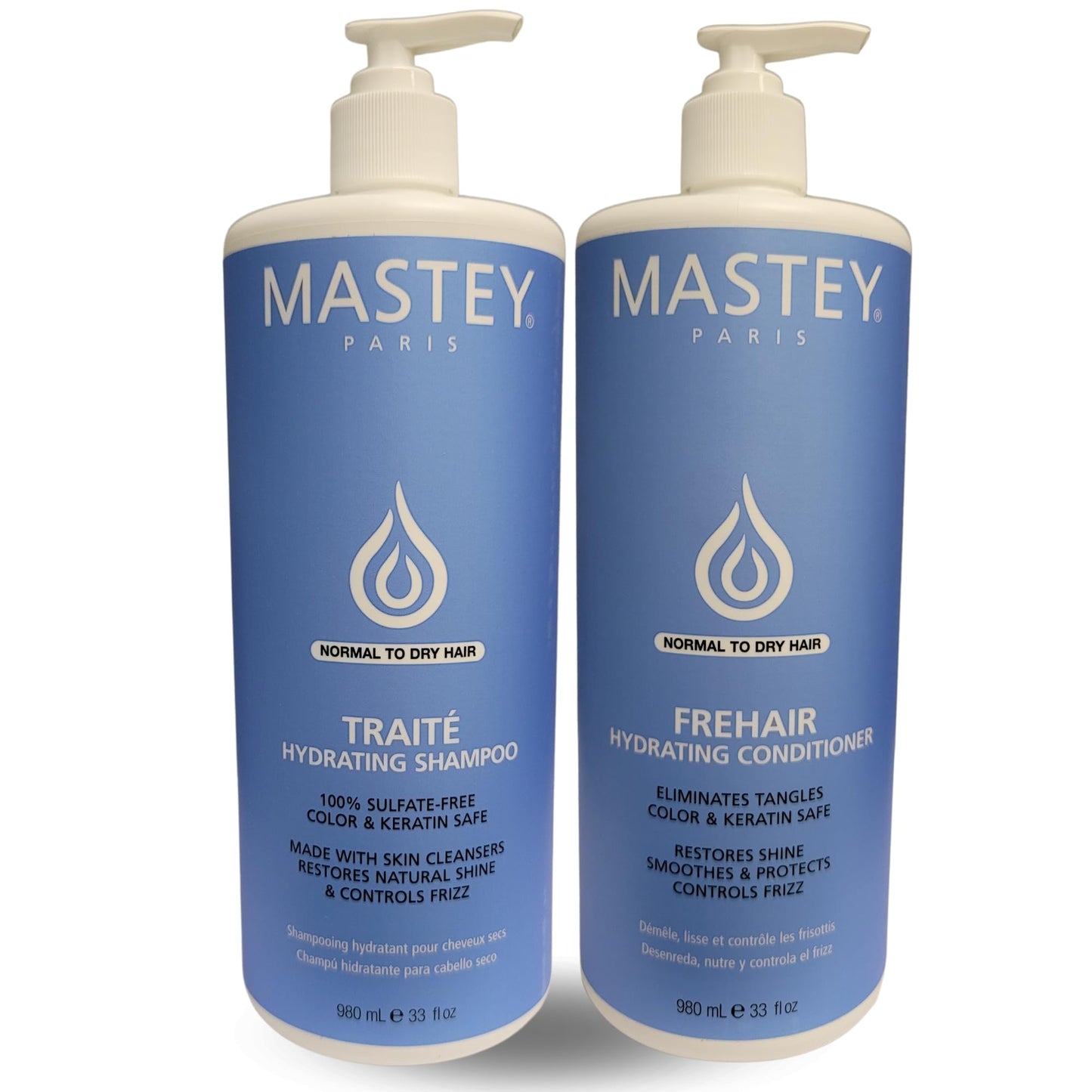 Mastey Paris Professional Cream Hair Care, Sulfate Free, Lipid & Amino Acid Fortified, with UV Blocking Antioxidants - 33 fl oz (Shampoo plus Conditioner)